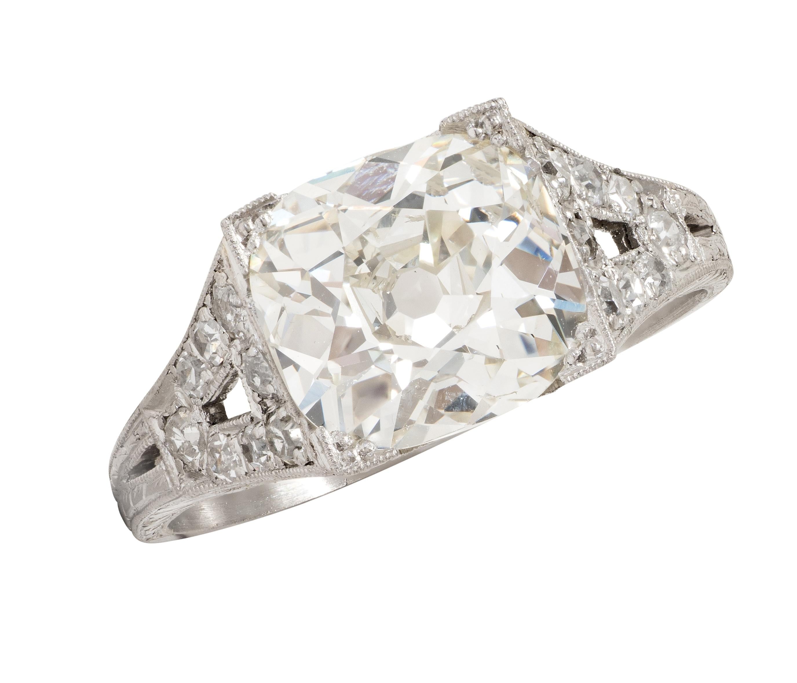 Art Deco Old Mine Diamond Platinum Vintage Orange Blossom Engagement Ring