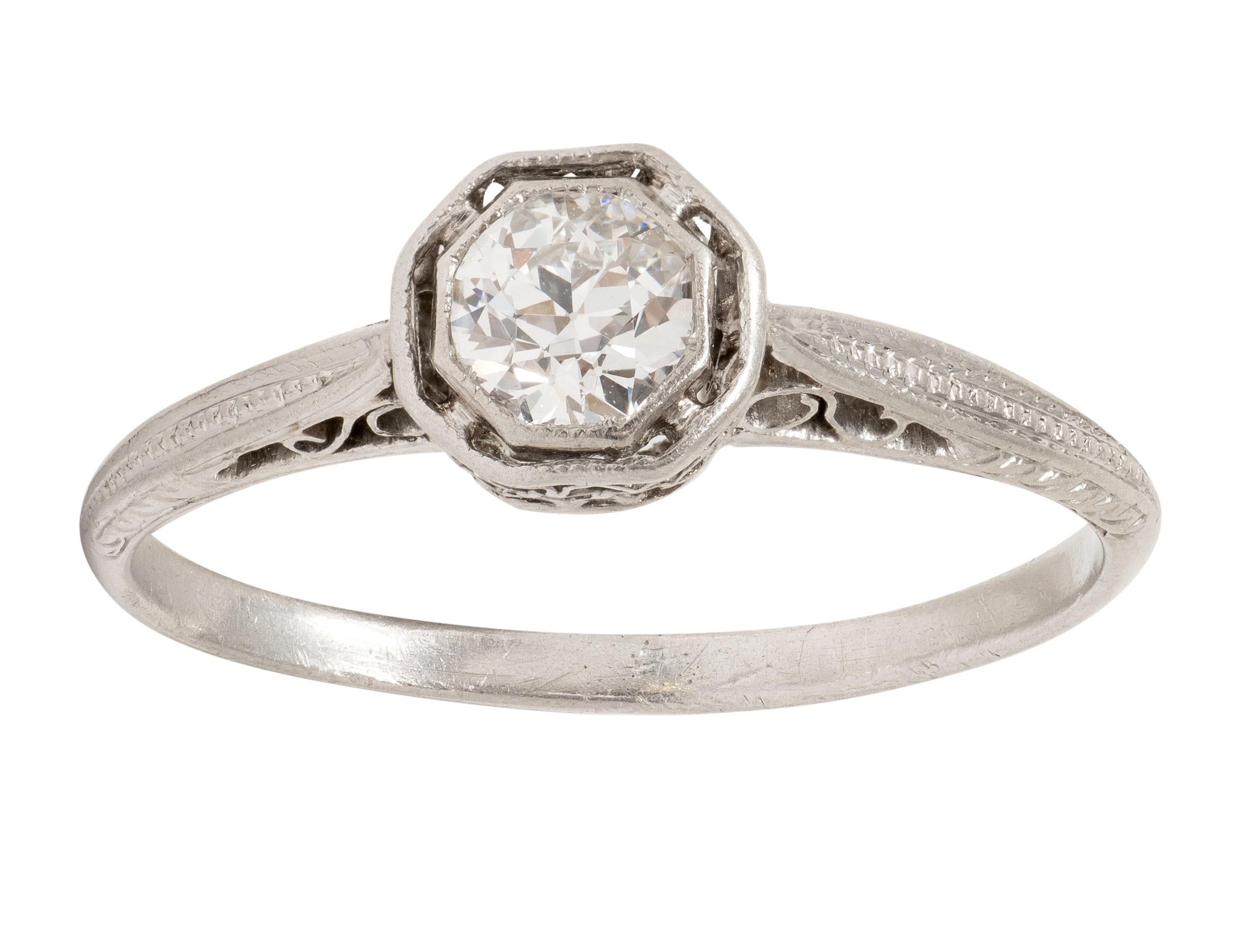 Edwardian Old European Diamond Platinum Antique Basket Filigree Engagement Ring