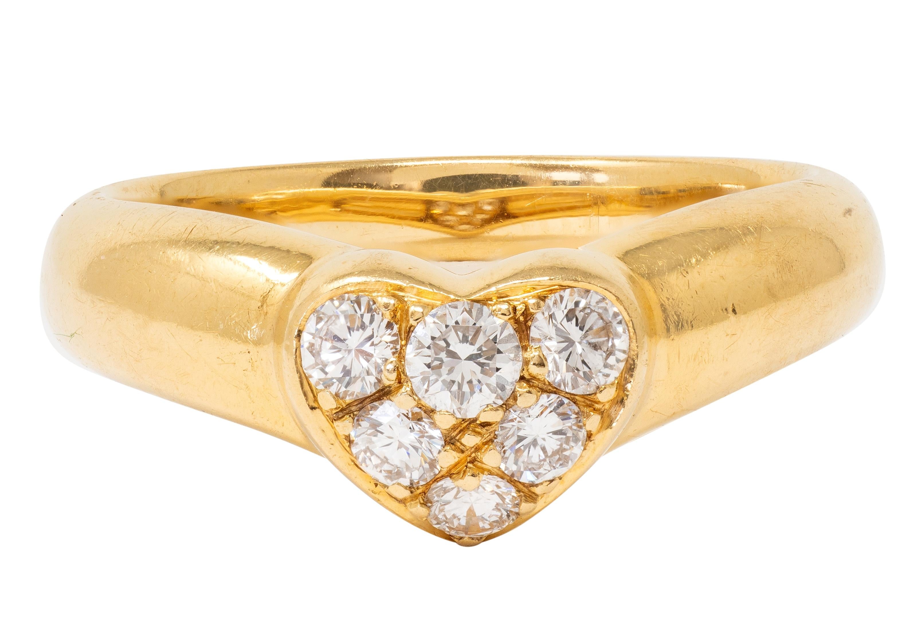 Tiffany & Co. 1990's Diamond 18 Karat Yellow Gold Vintage Puffy Heart Ring