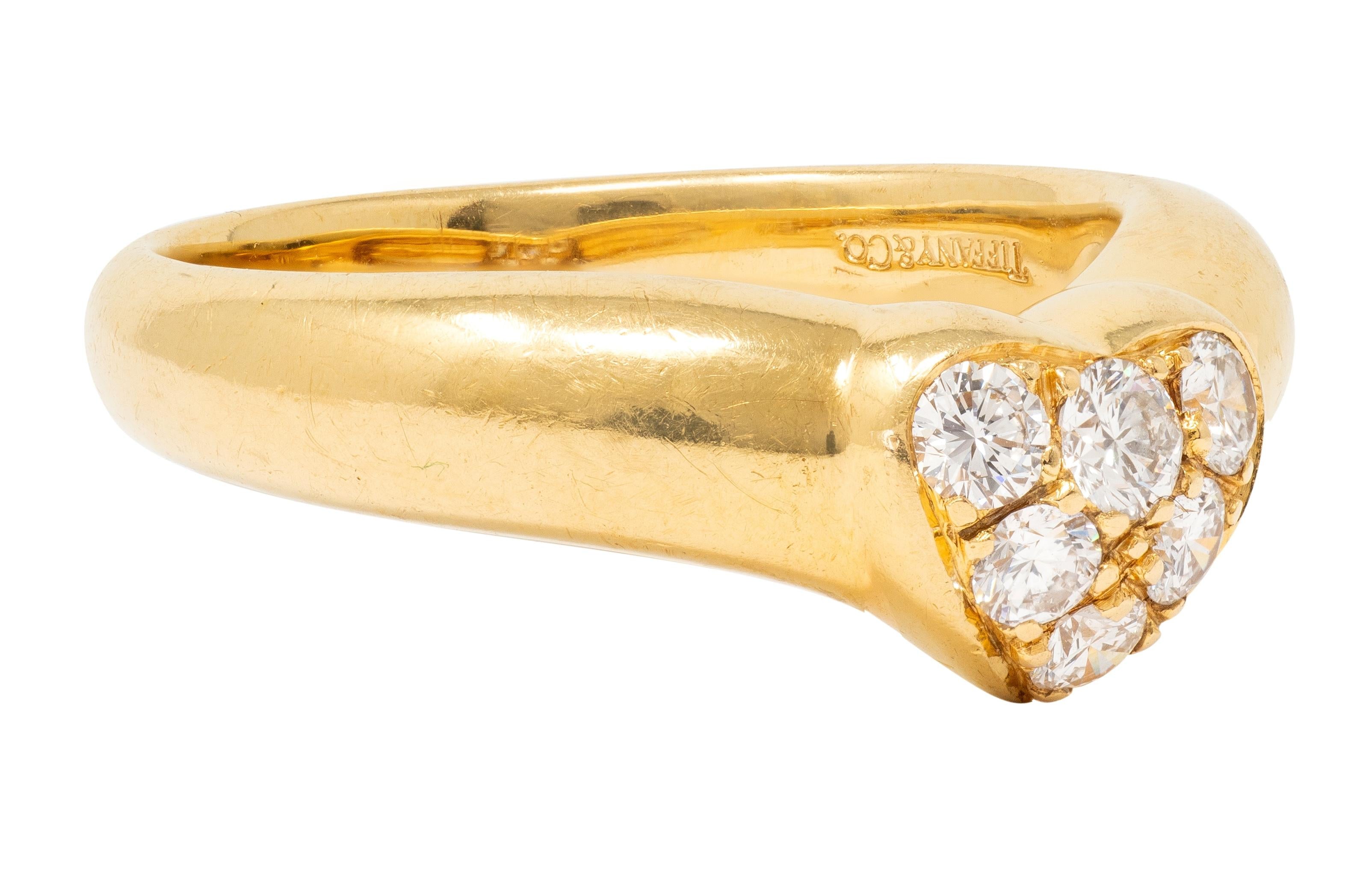 Tiffany & Co. 1990's Diamond 18 Karat Yellow Gold Vintage Puffy Heart Ring