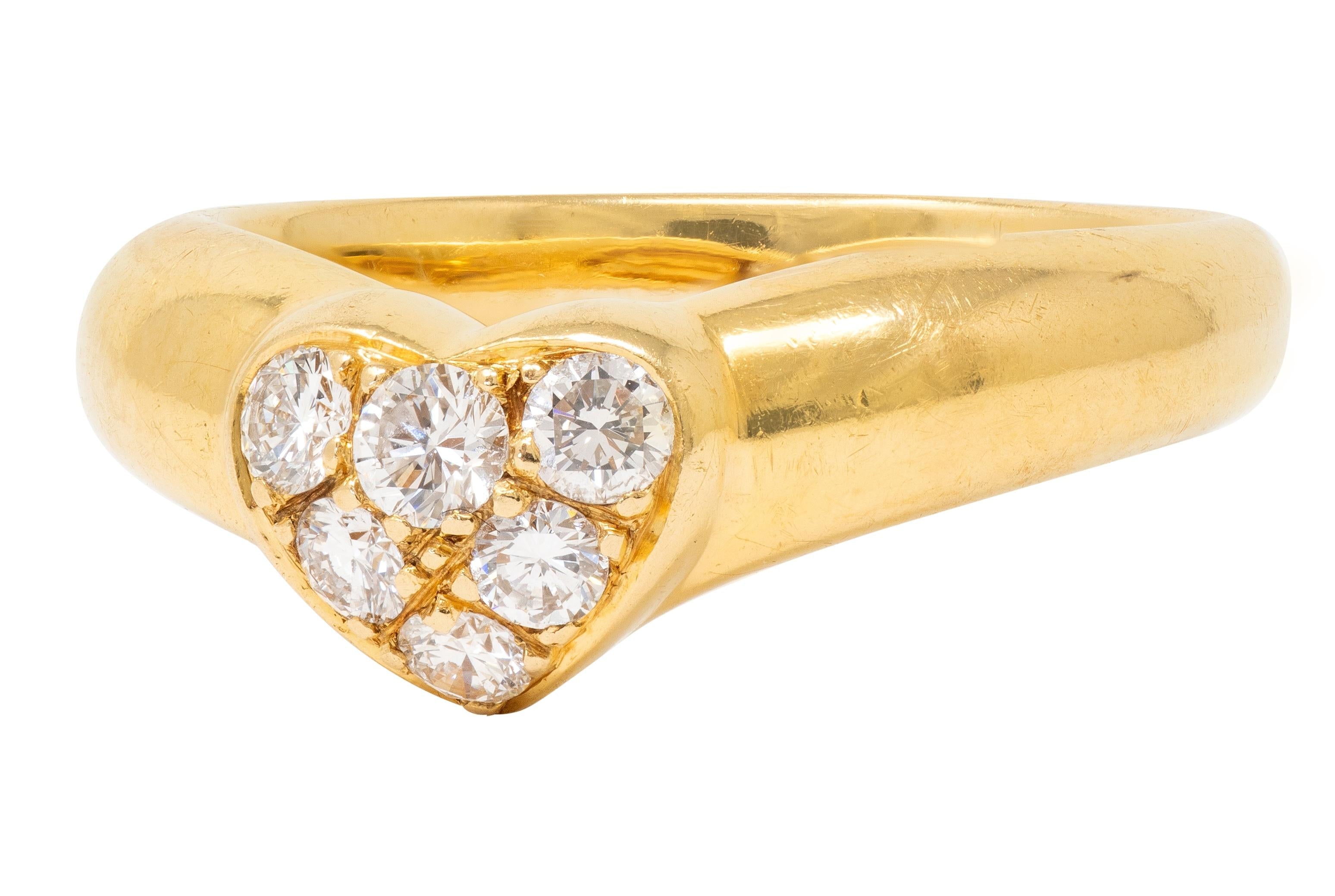 Tiffany & Co. 1990's Diamond 18 Karat Yellow Gold Vintage Puffy Heart Ring