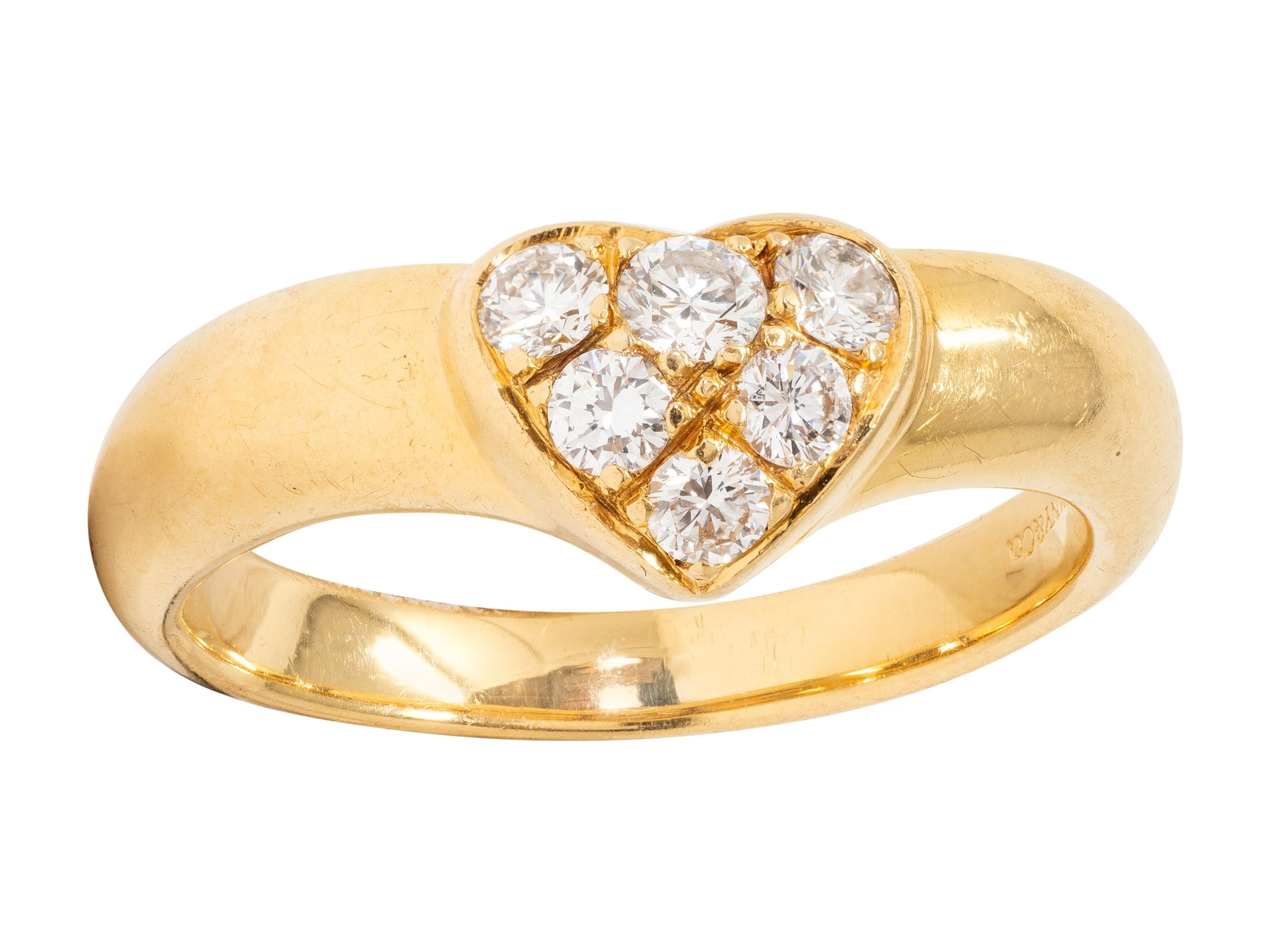 Tiffany & Co. 1990's Diamond 18 Karat Yellow Gold Vintage Puffy Heart Ring