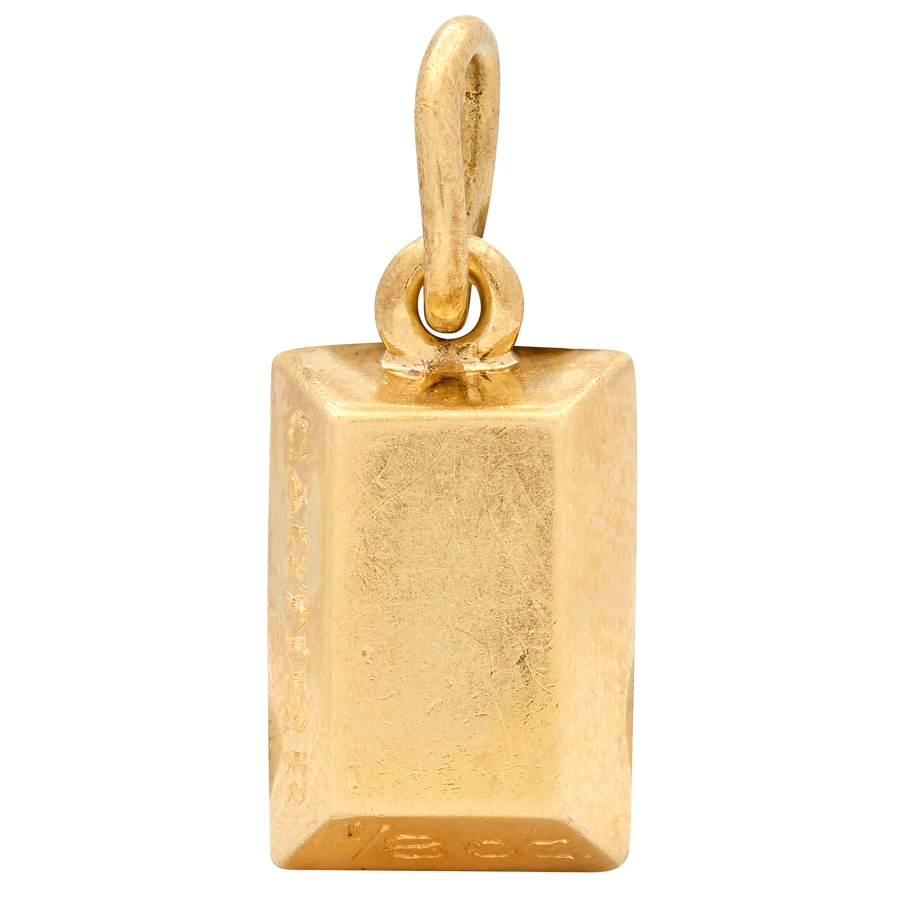 Cartier 1970's 18 Karat Yellow Gold Vintage 1/8 Oz. Gold Brick Ingot Pendant