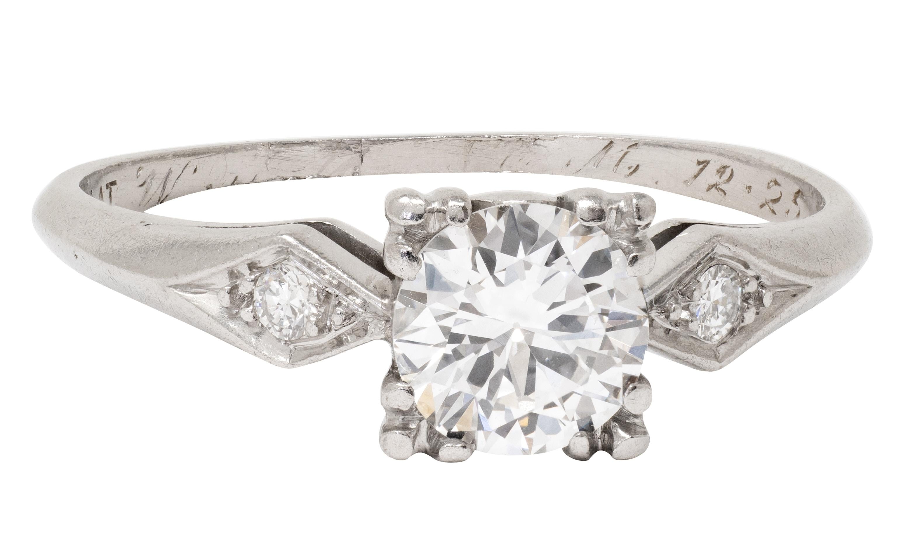 Retro 1945 Transitional Cut Diamond Platinum Vintage Geometric Engagement Ring