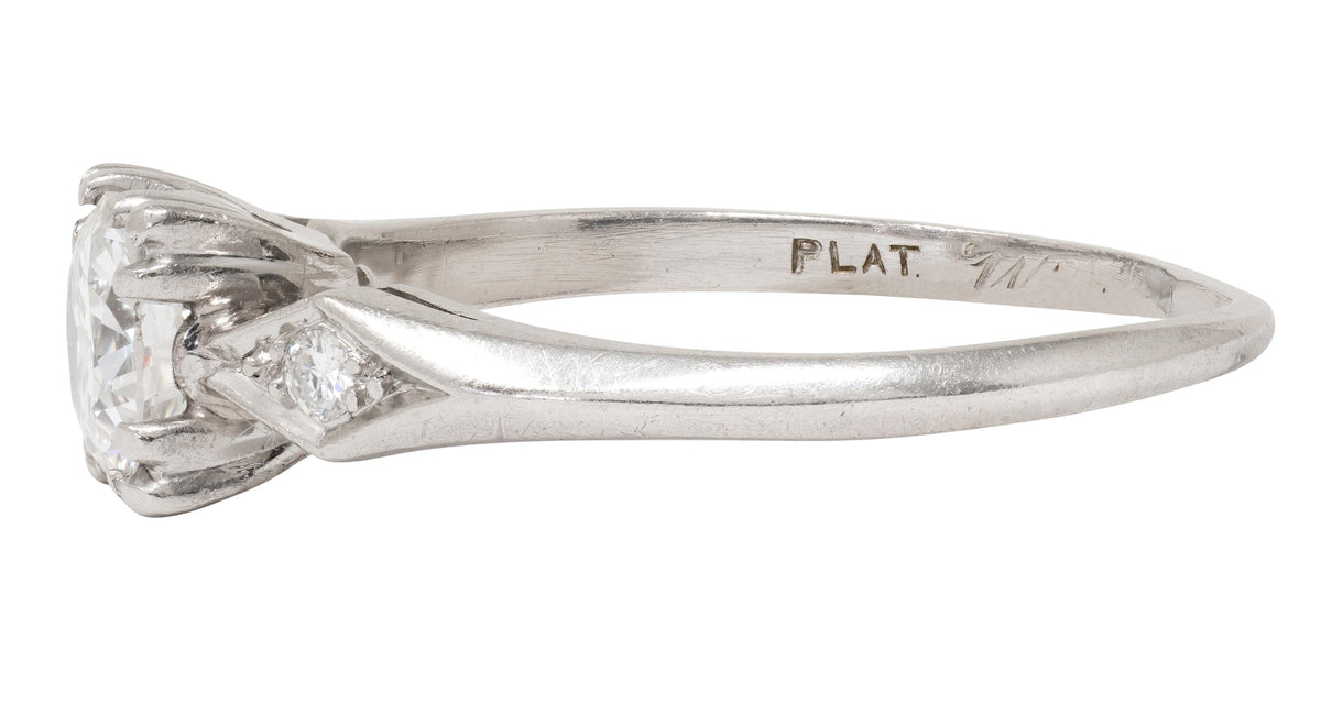 Retro 1945 Transitional Cut Diamond Platinum Vintage Geometric Engagement Ring
