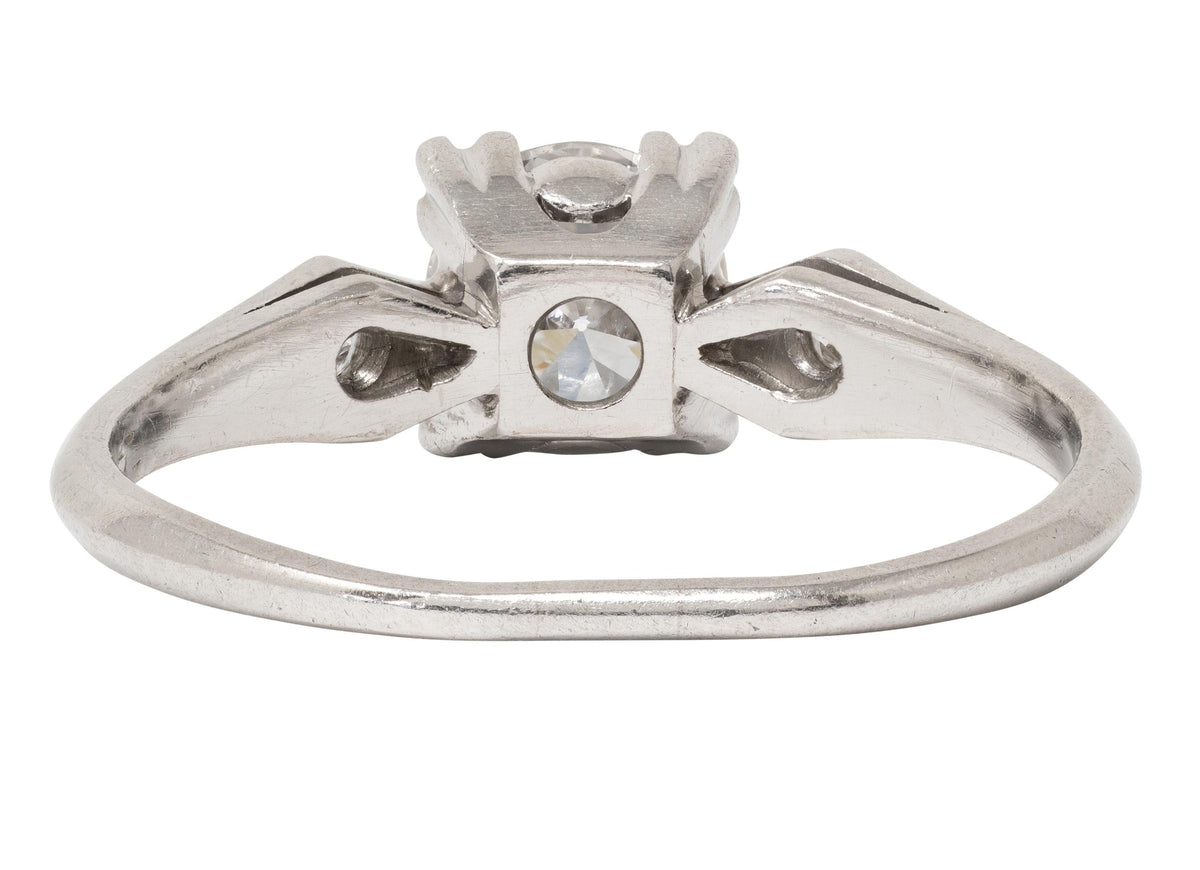 Retro 1945 Transitional Cut Diamond Platinum Vintage Geometric Engagement Ring