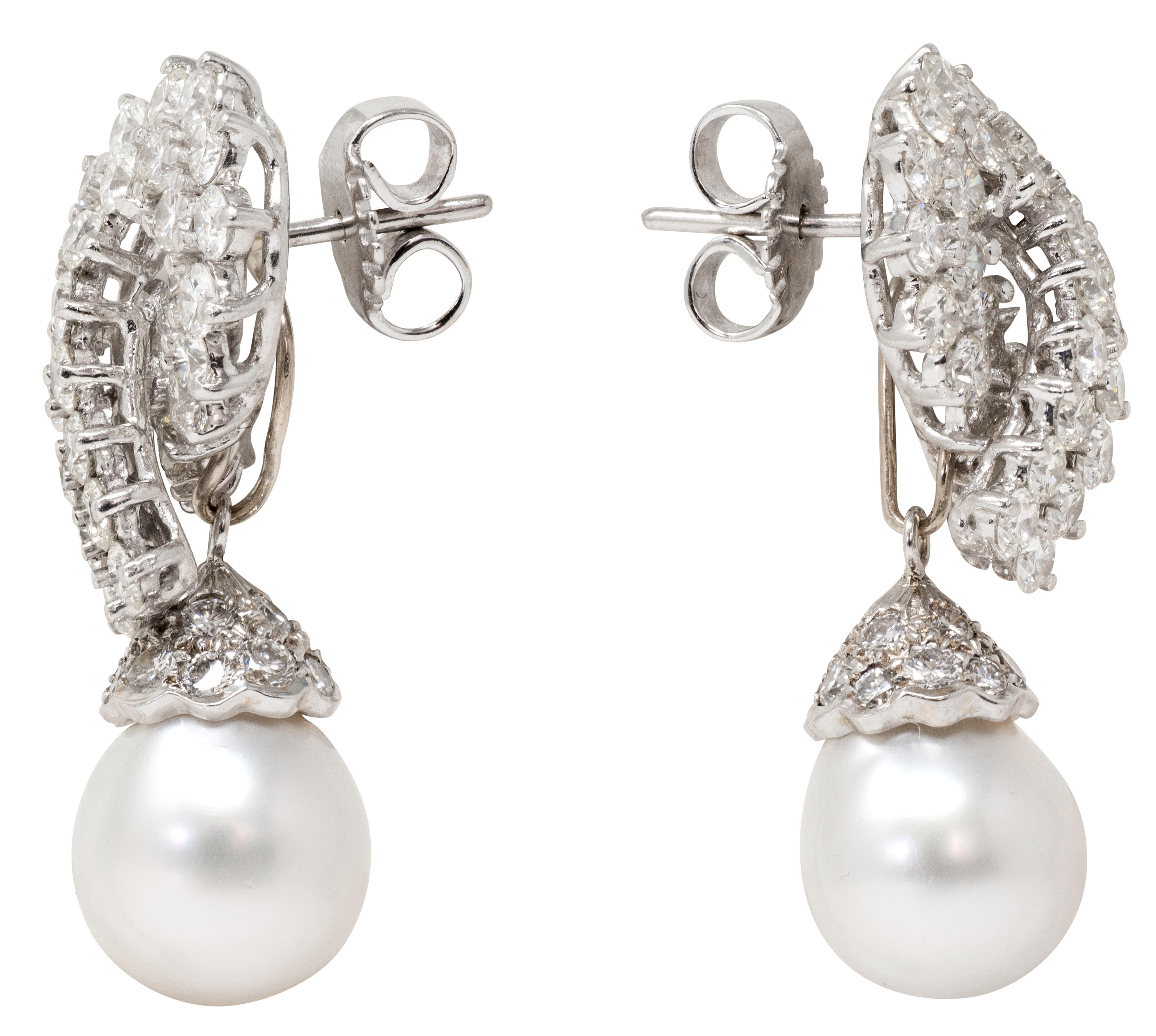 Diamond Pearl Platinum Contemporary Day-To-Night Drop Earrings