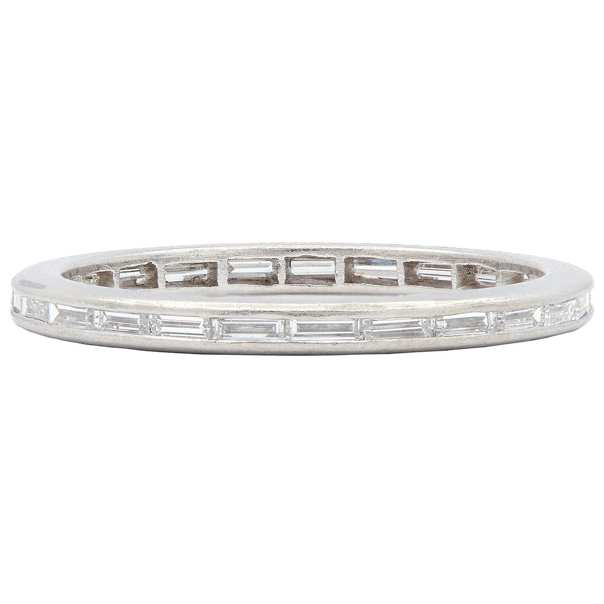 Art Deco Baguette Cut Diamond Platinum Vintage Eternity Wedding Band Ring