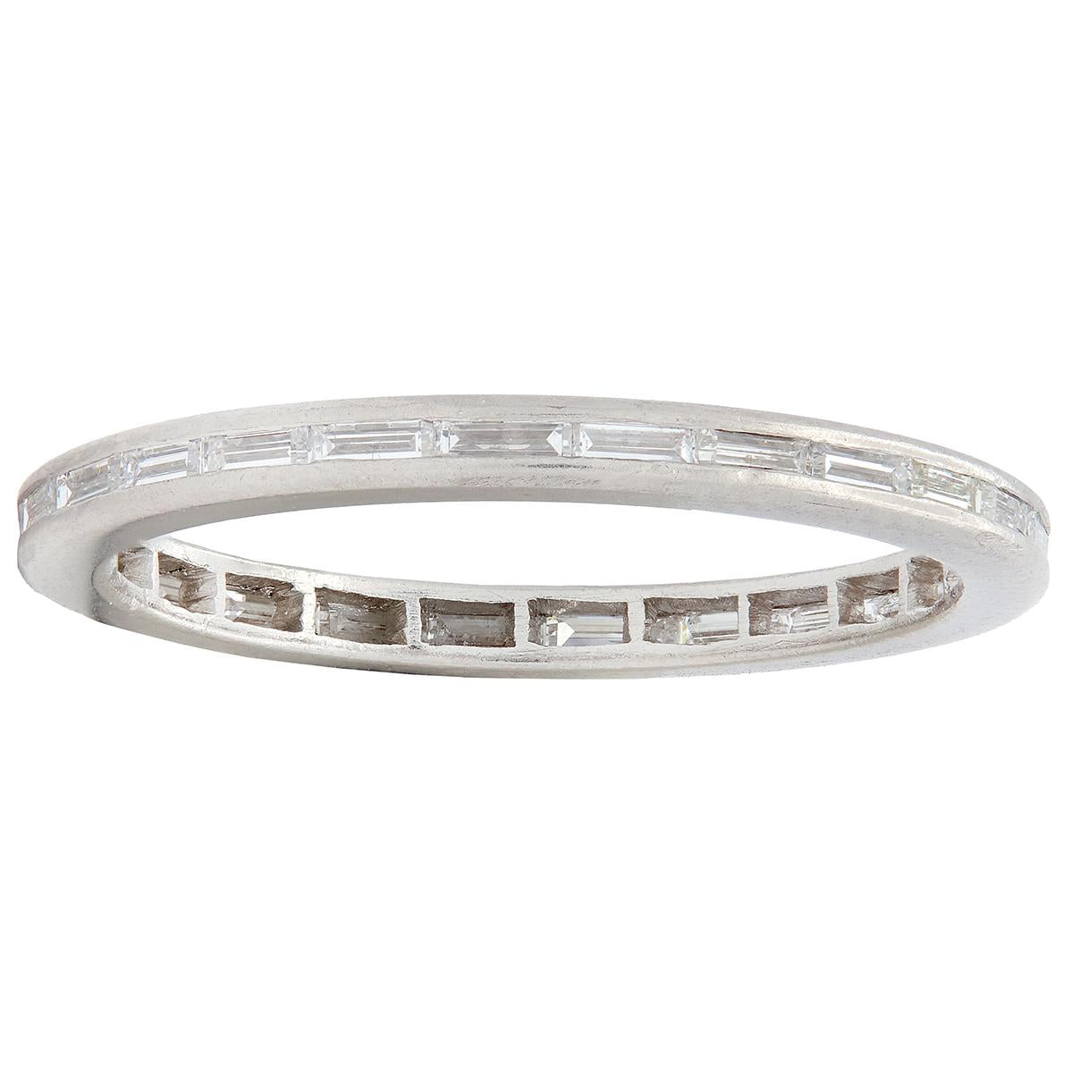 Art Deco Baguette Cut Diamond Platinum Vintage Eternity Wedding Band Ring