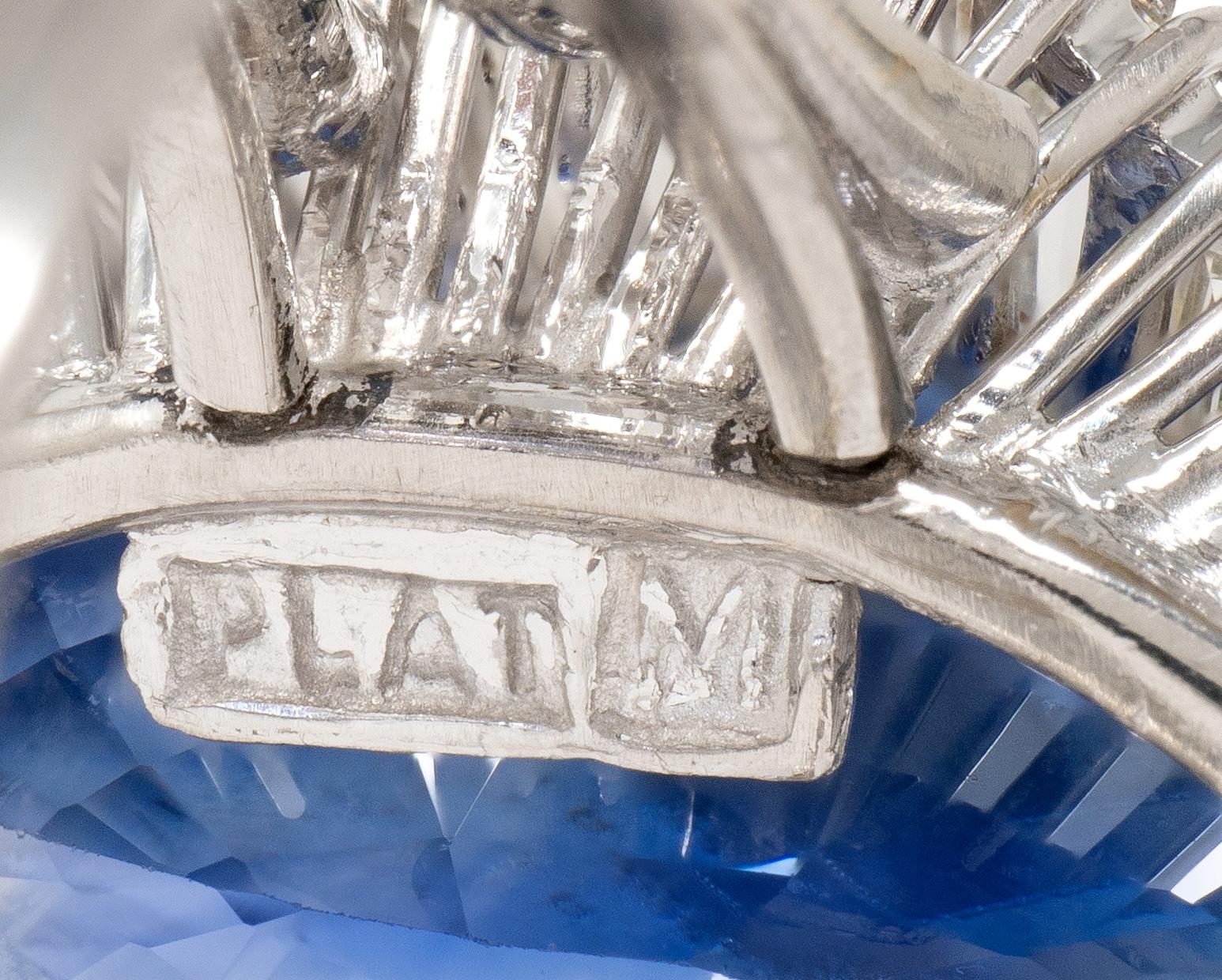 Mid-Century 19.10 CTW Sapphire Diamond Platinum Vintage Ballerina Halo Ring