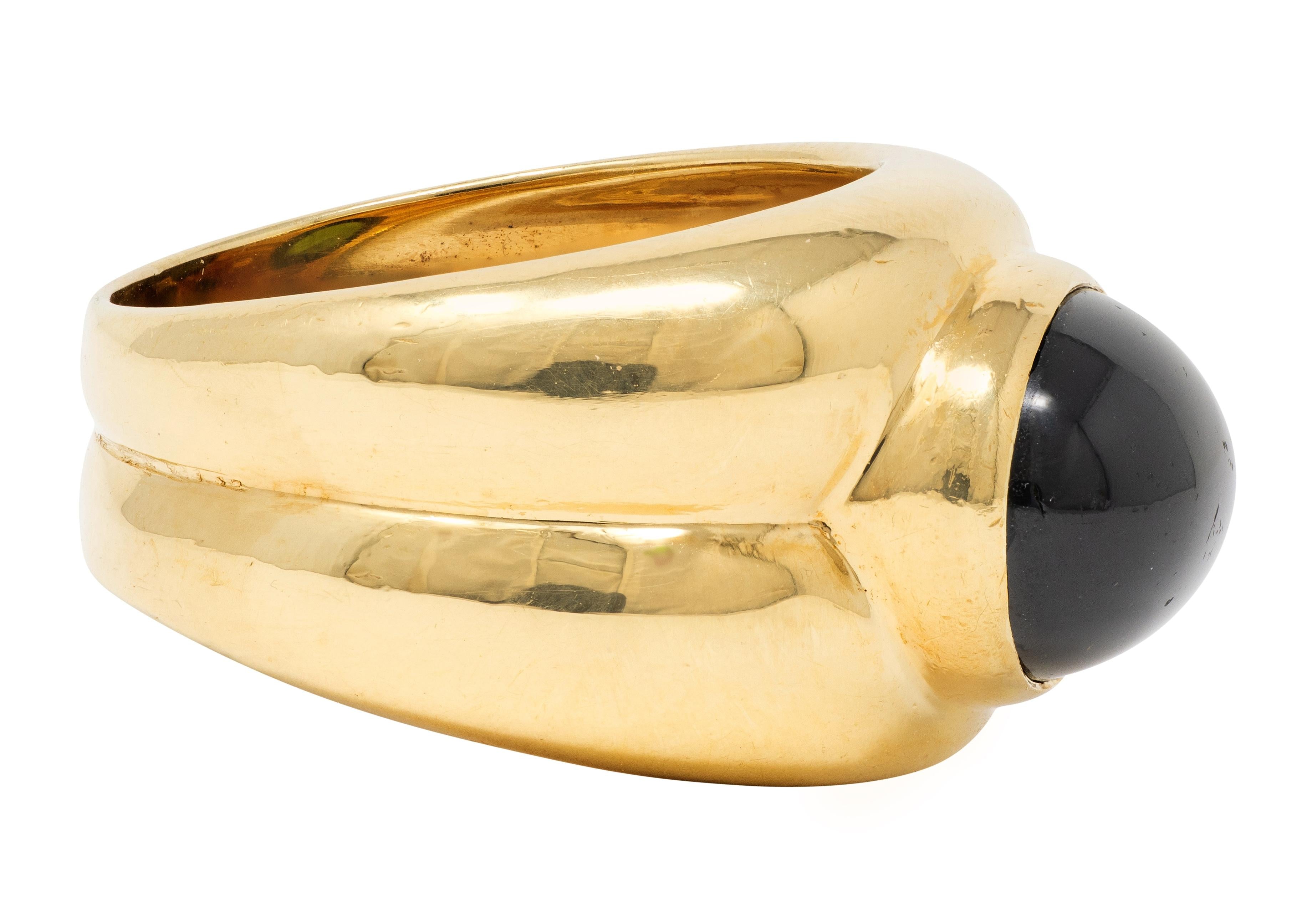 Tiffany & Co. 1980's Tourmaline 18 Karat Yellow Gold Vintage Puffy Bezel Ring