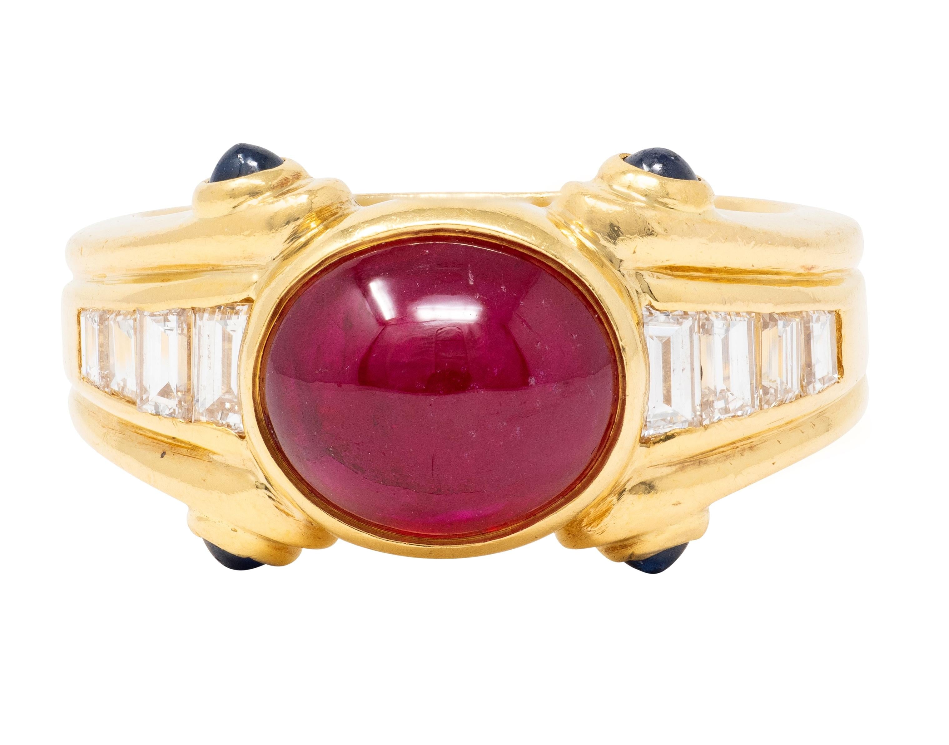 Bulgari 1980'S 4.00 CTW Ruby Sapphire Diamond 18K Gold Vintage Column Ring