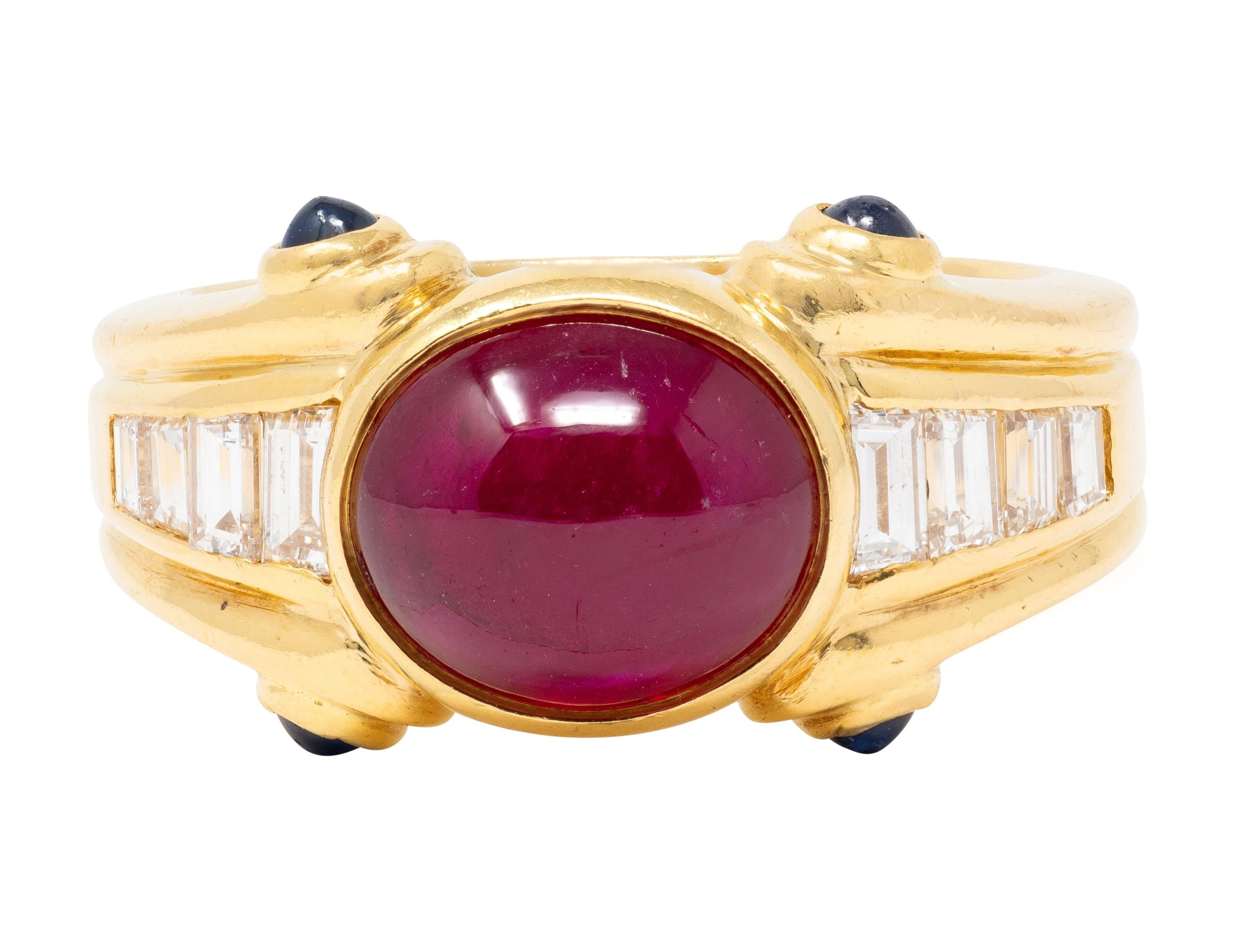 Bulgari 1980'S 4.00 CTW Ruby Sapphire Diamond 18K Gold Vintage Column Ring