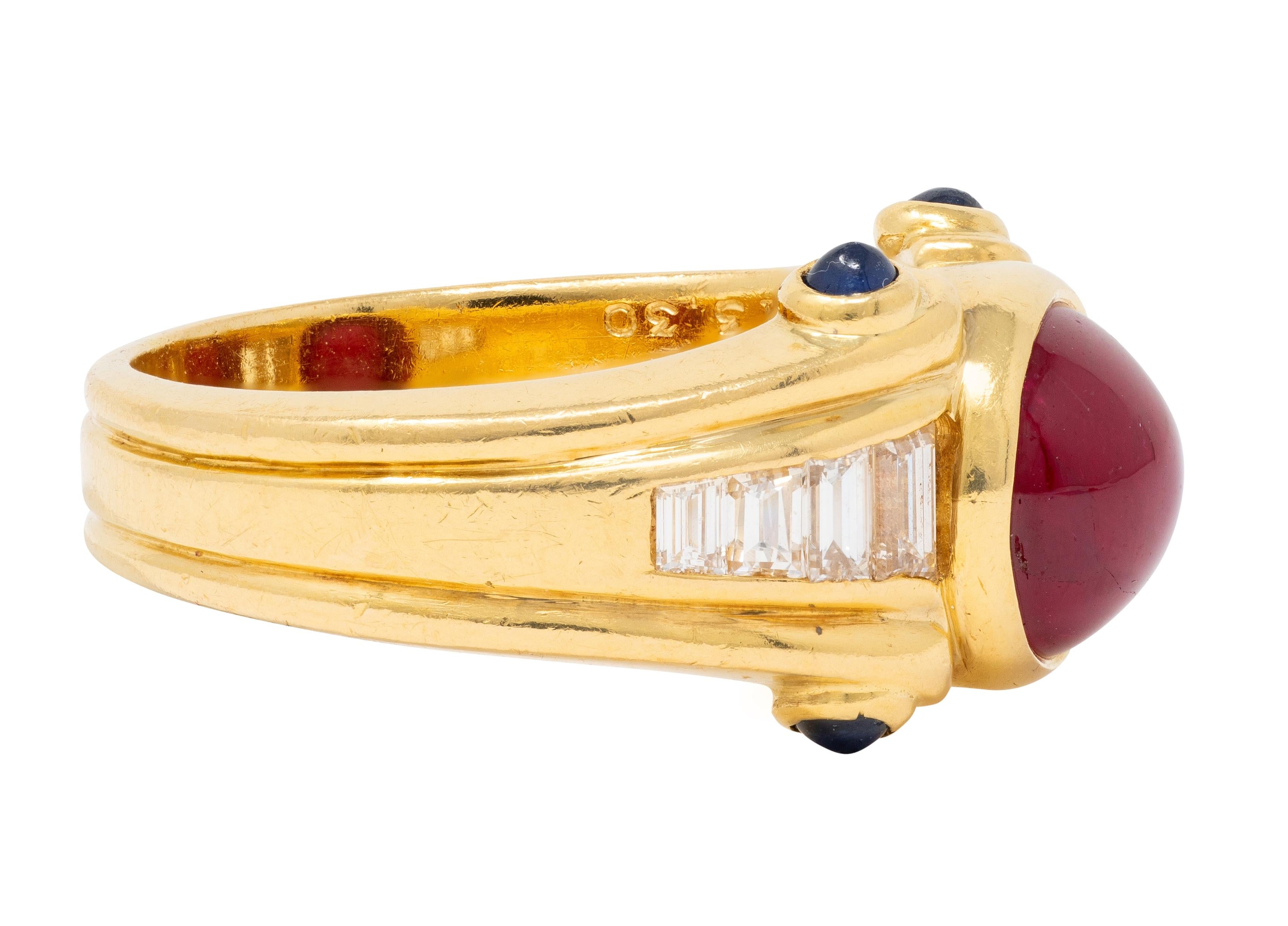 Bulgari 1980'S 4.00 CTW Ruby Sapphire Diamond 18K Gold Vintage Column Ring