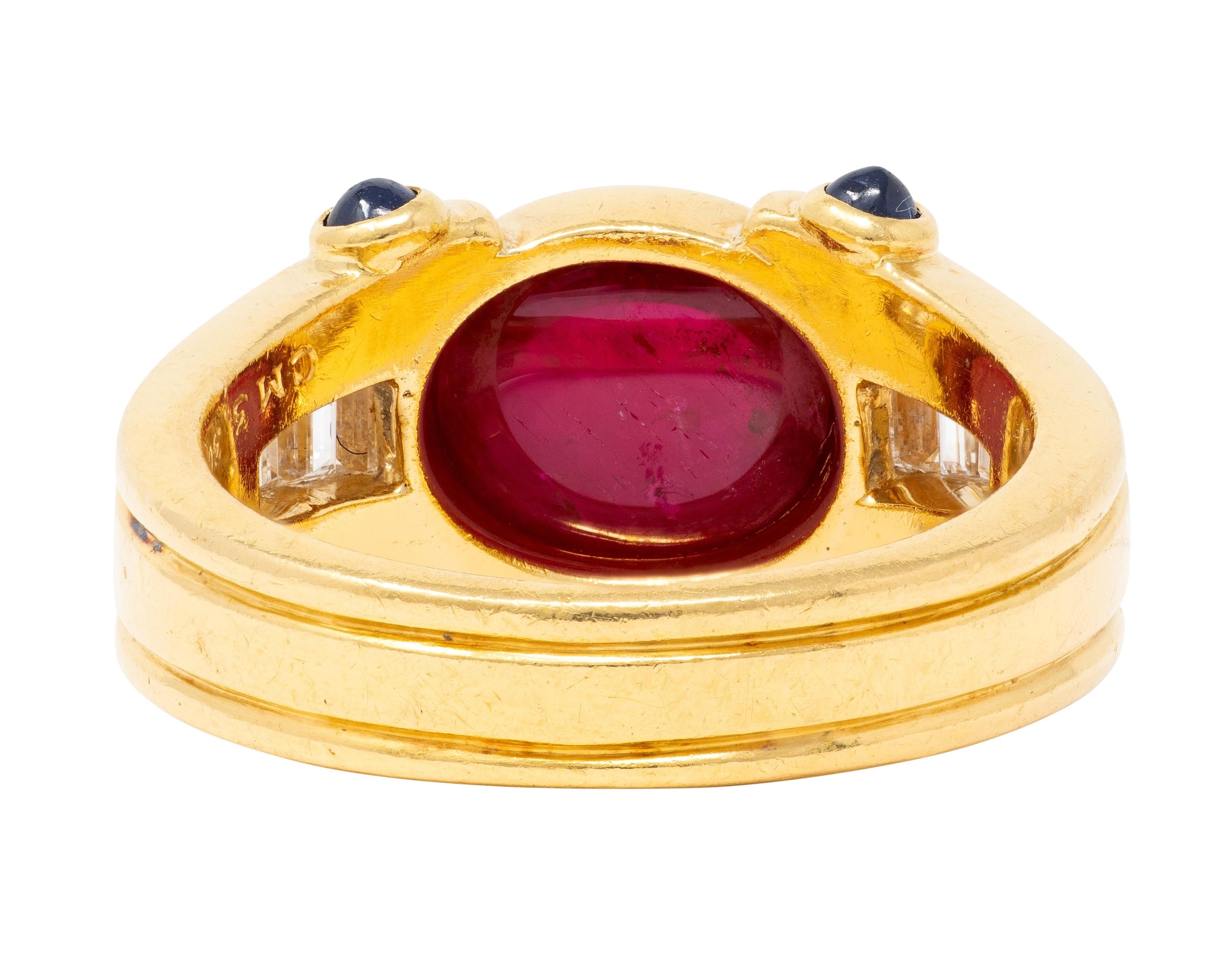 Bulgari 1980'S 4.00 CTW Ruby Sapphire Diamond 18K Gold Vintage Column Ring