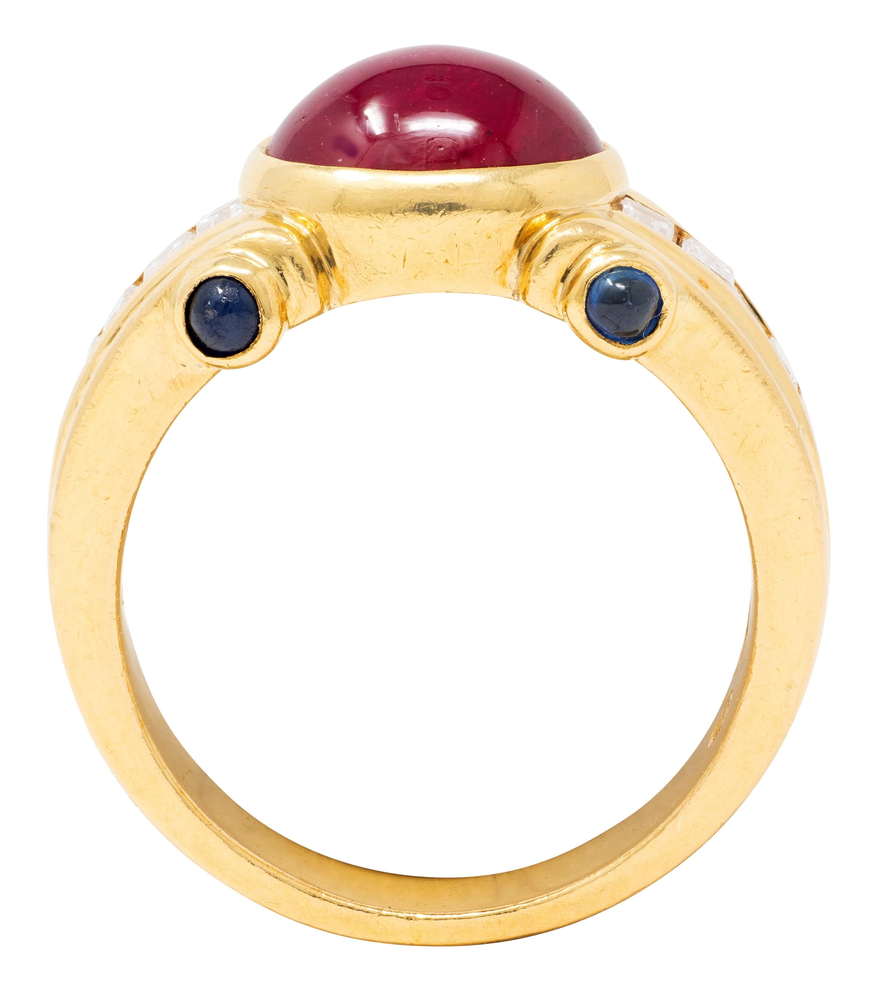 Bulgari 1980'S 4.00 CTW Ruby Sapphire Diamond 18K Gold Vintage Column Ring