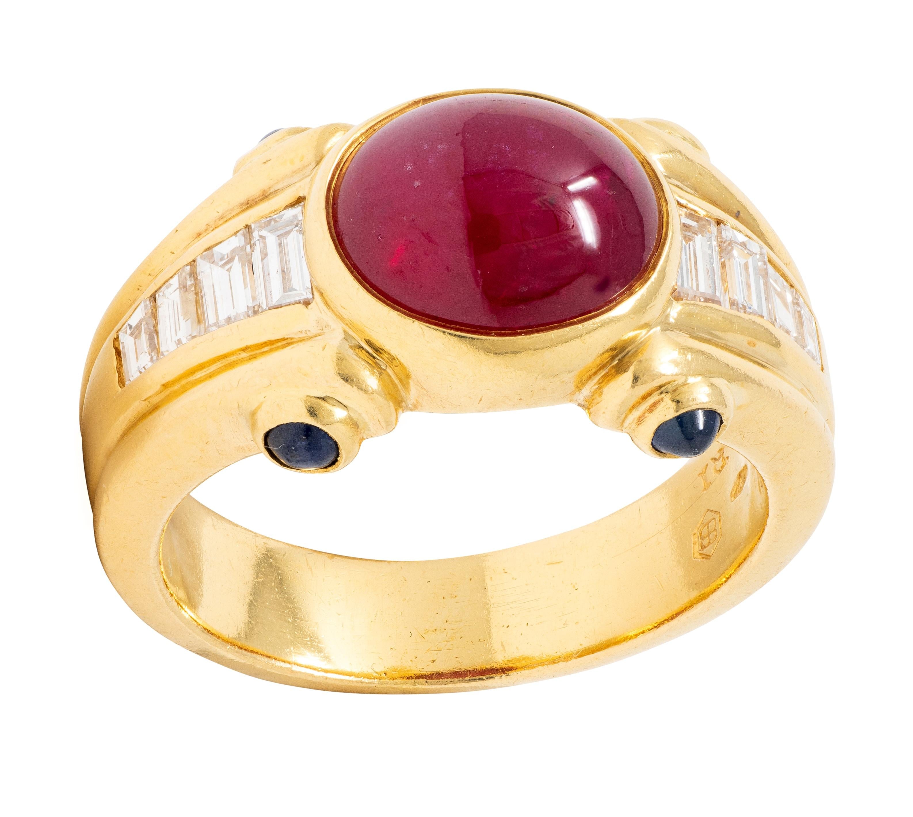 Bulgari 1980'S 4.00 CTW Ruby Sapphire Diamond 18K Gold Vintage Column Ring