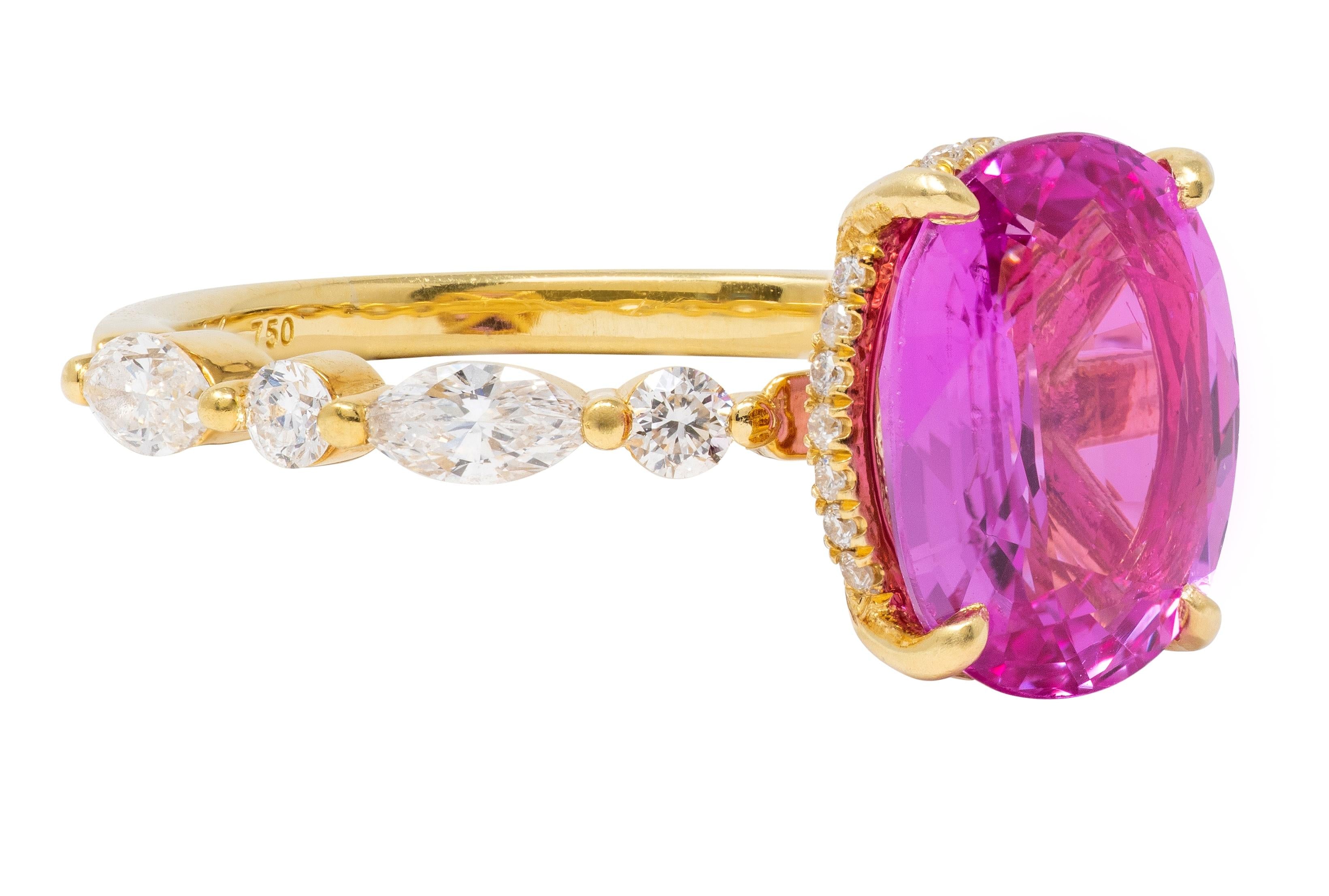 Michael John 4.14 CTW Pink Sapphire Diamond 18K Gold Contemporary Halo Ring