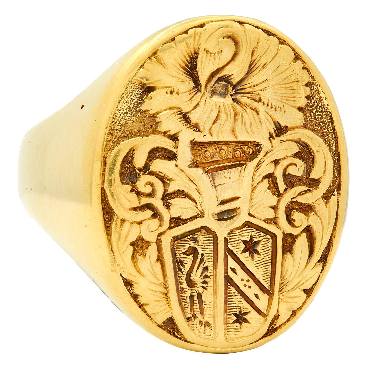 Allsopp Victorian 18 Karat Yellow Gold Antique Heraldic Crest Unisex Signet Ring