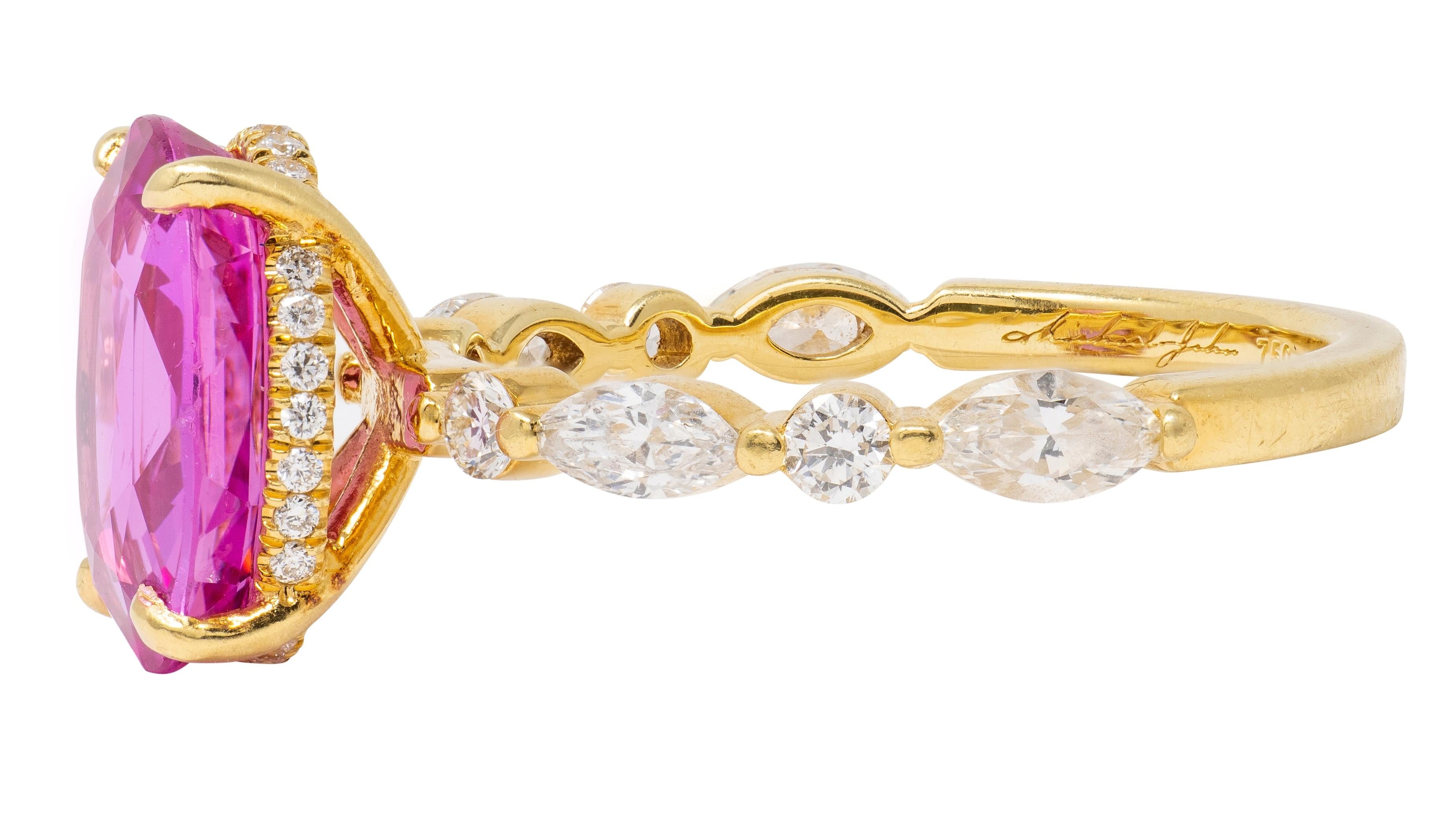 Michael John 4.14 CTW Pink Sapphire Diamond 18K Gold Contemporary Halo Ring