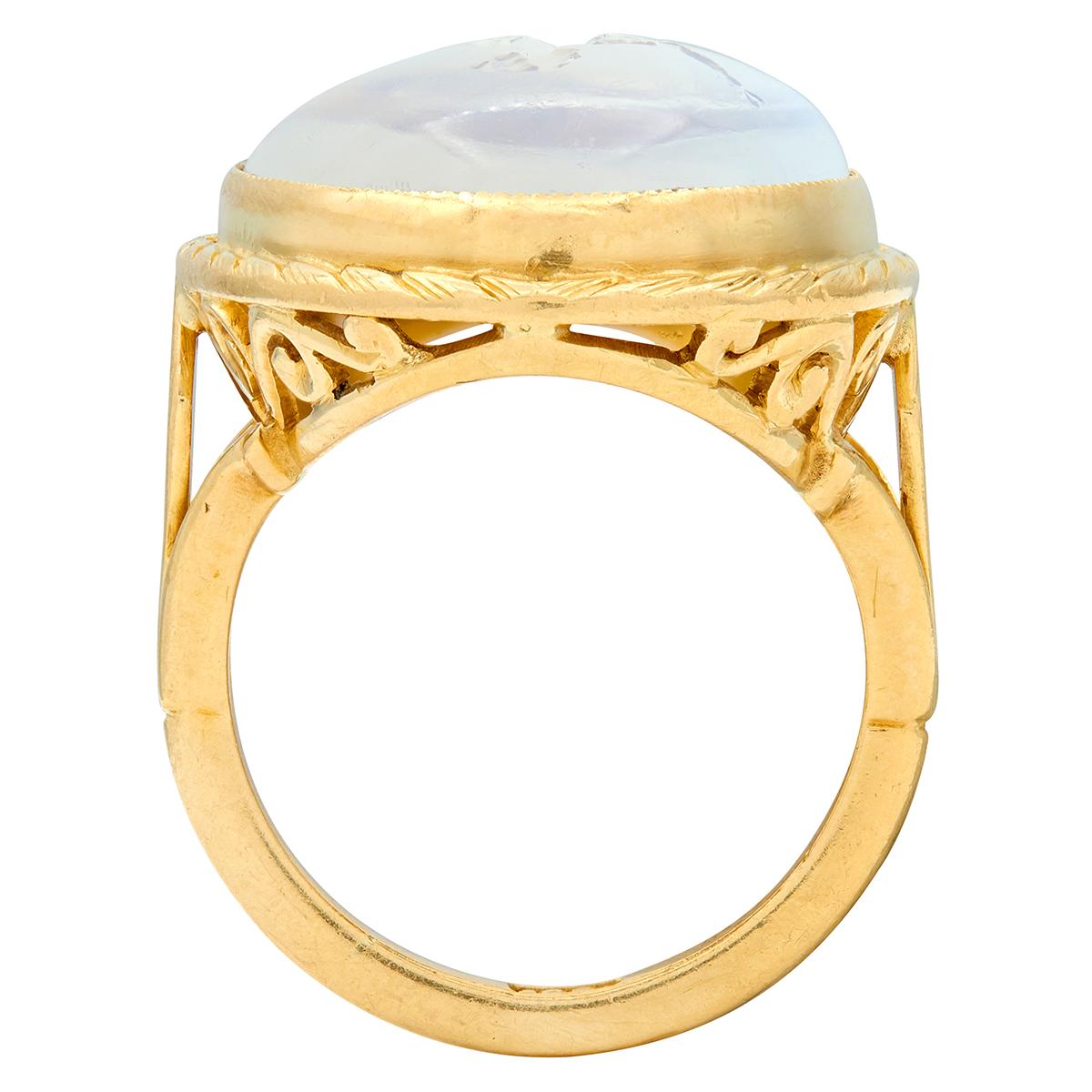 Victorian Moonstone 18 Karat Yellow Gold Antique Neoclassical Intaglio Ring