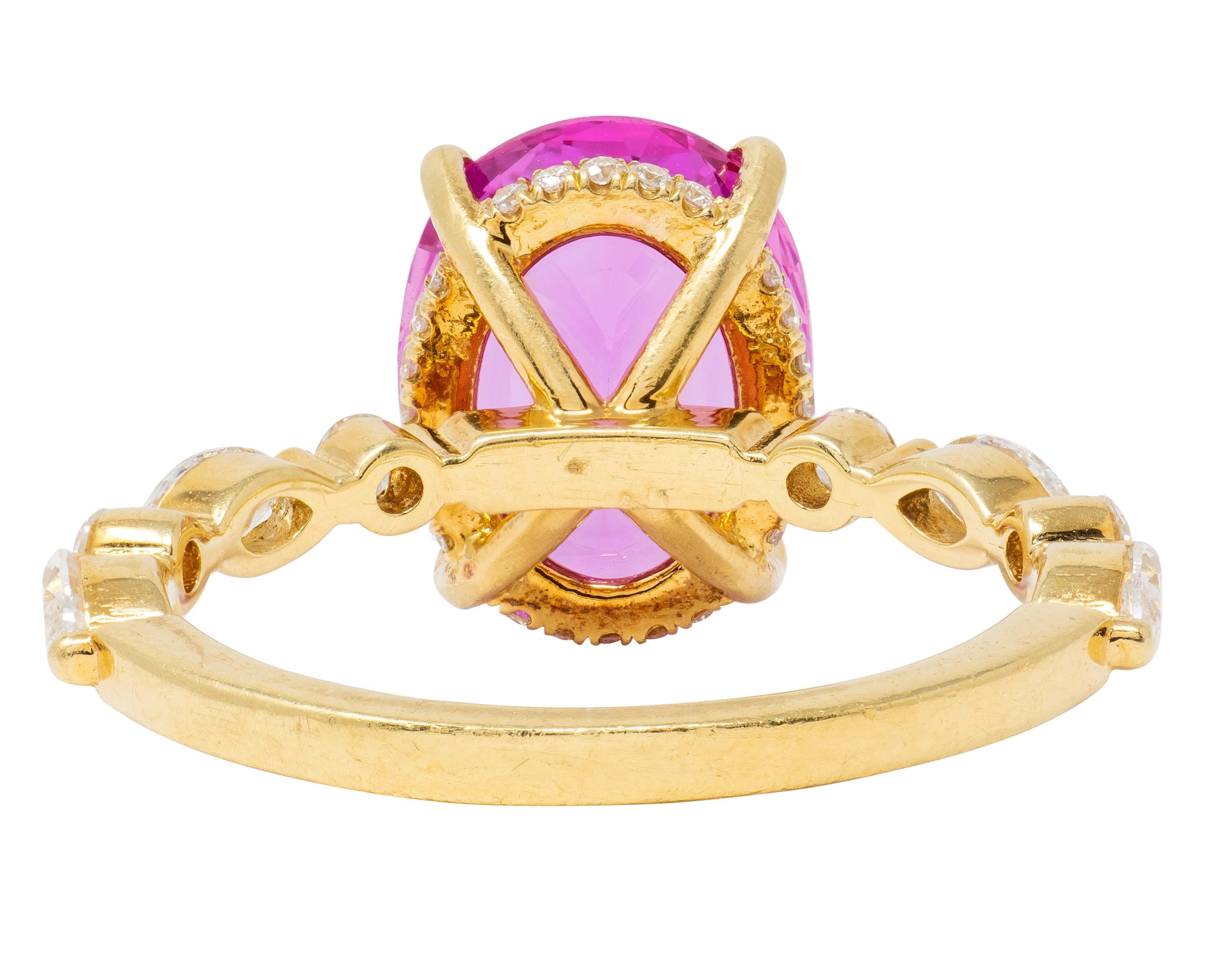 Michael John 4.14 CTW Pink Sapphire Diamond 18K Gold Contemporary Halo Ring