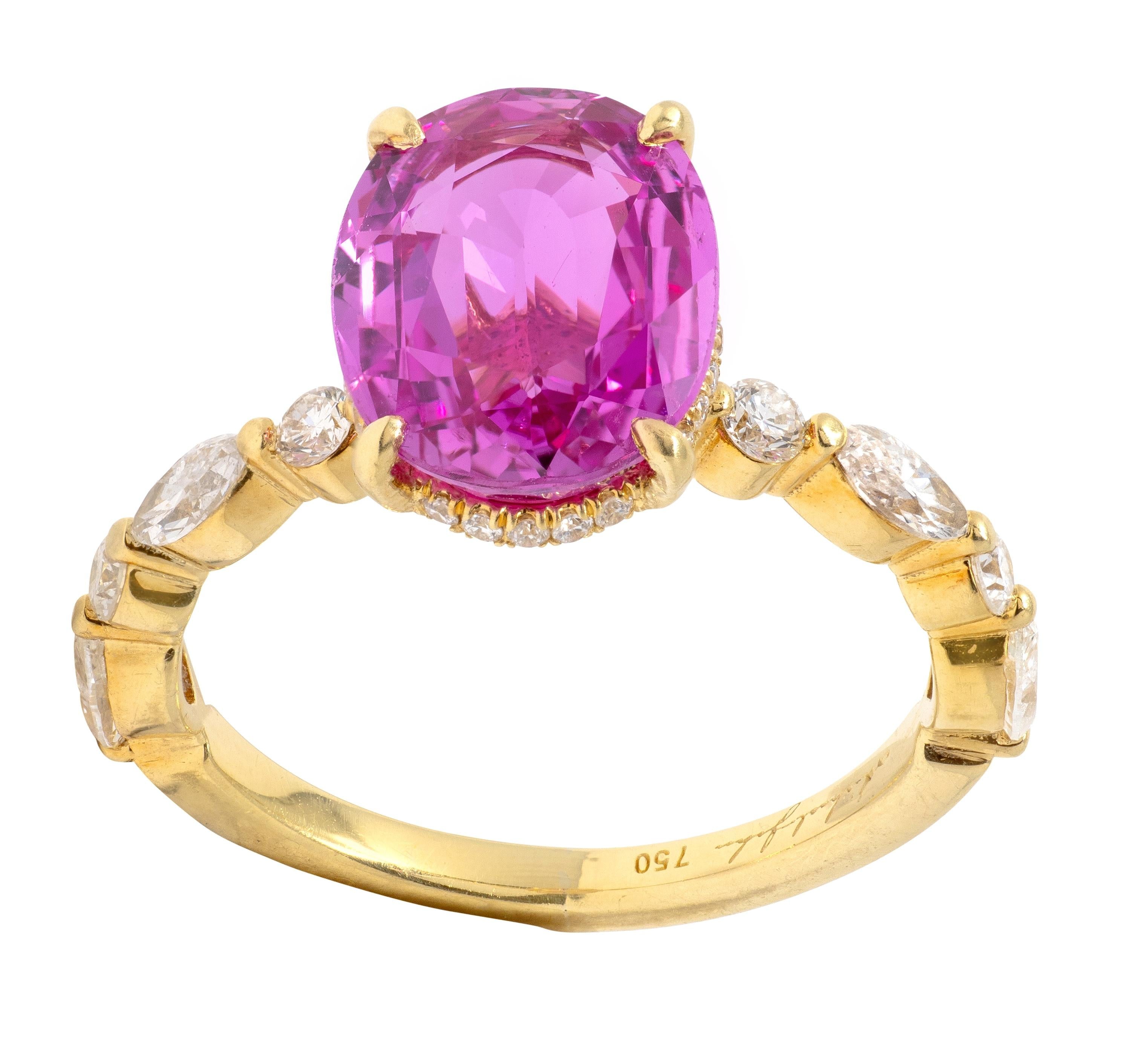 Michael John 4.14 CTW Pink Sapphire Diamond 18K Gold Contemporary Halo Ring