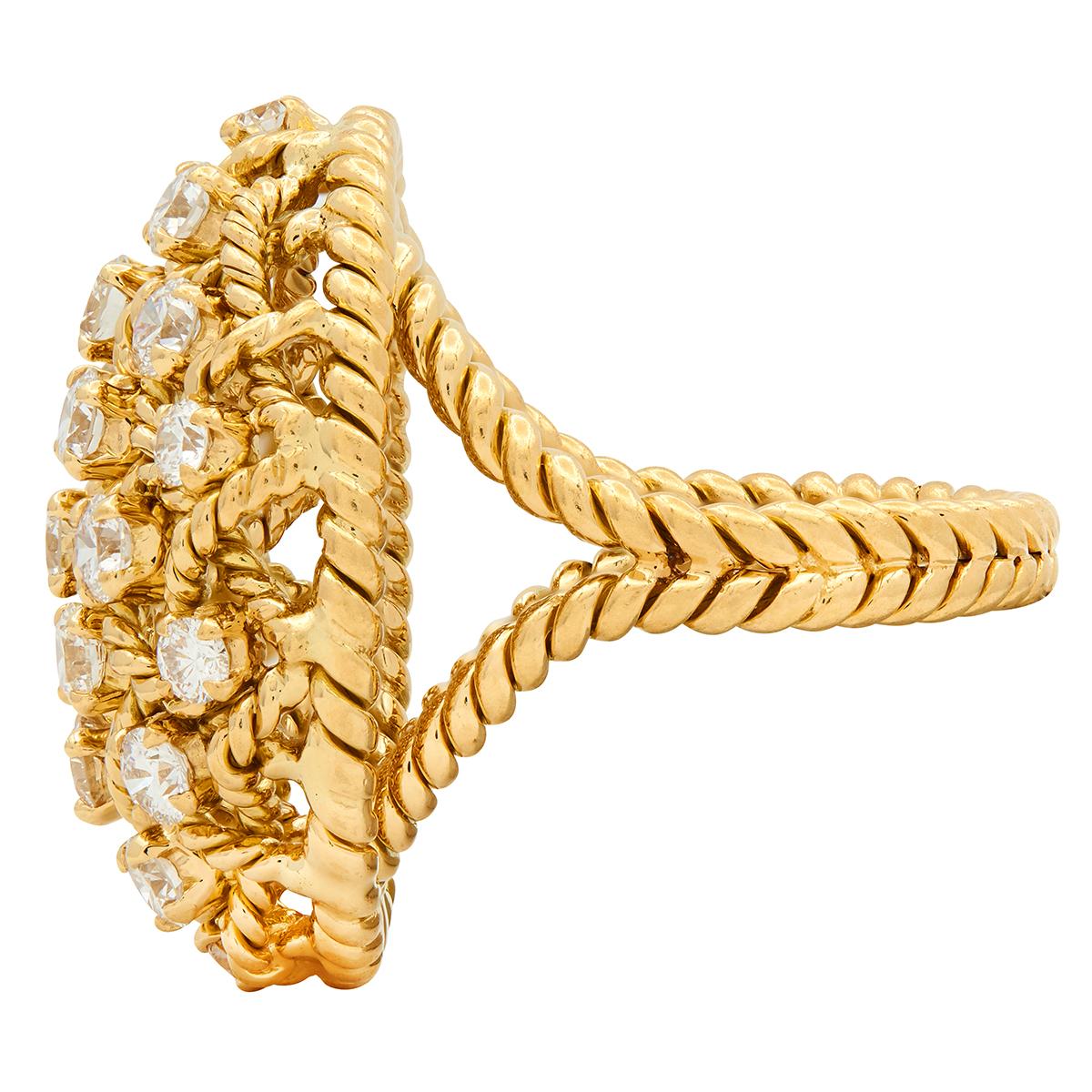 Cartier Paris 1960's Diamond 18 Karat Yellow Gold Vintage Twisted Rope Dome Ring