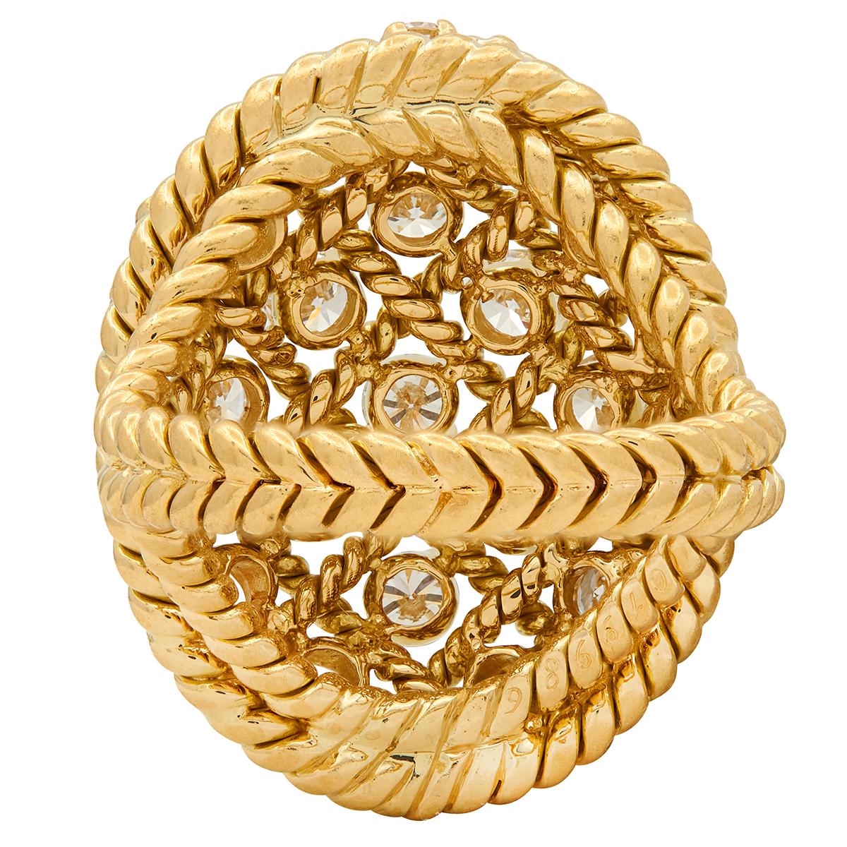 Cartier Paris 1960's Diamond 18 Karat Yellow Gold Vintage Twisted Rope Dome Ring
