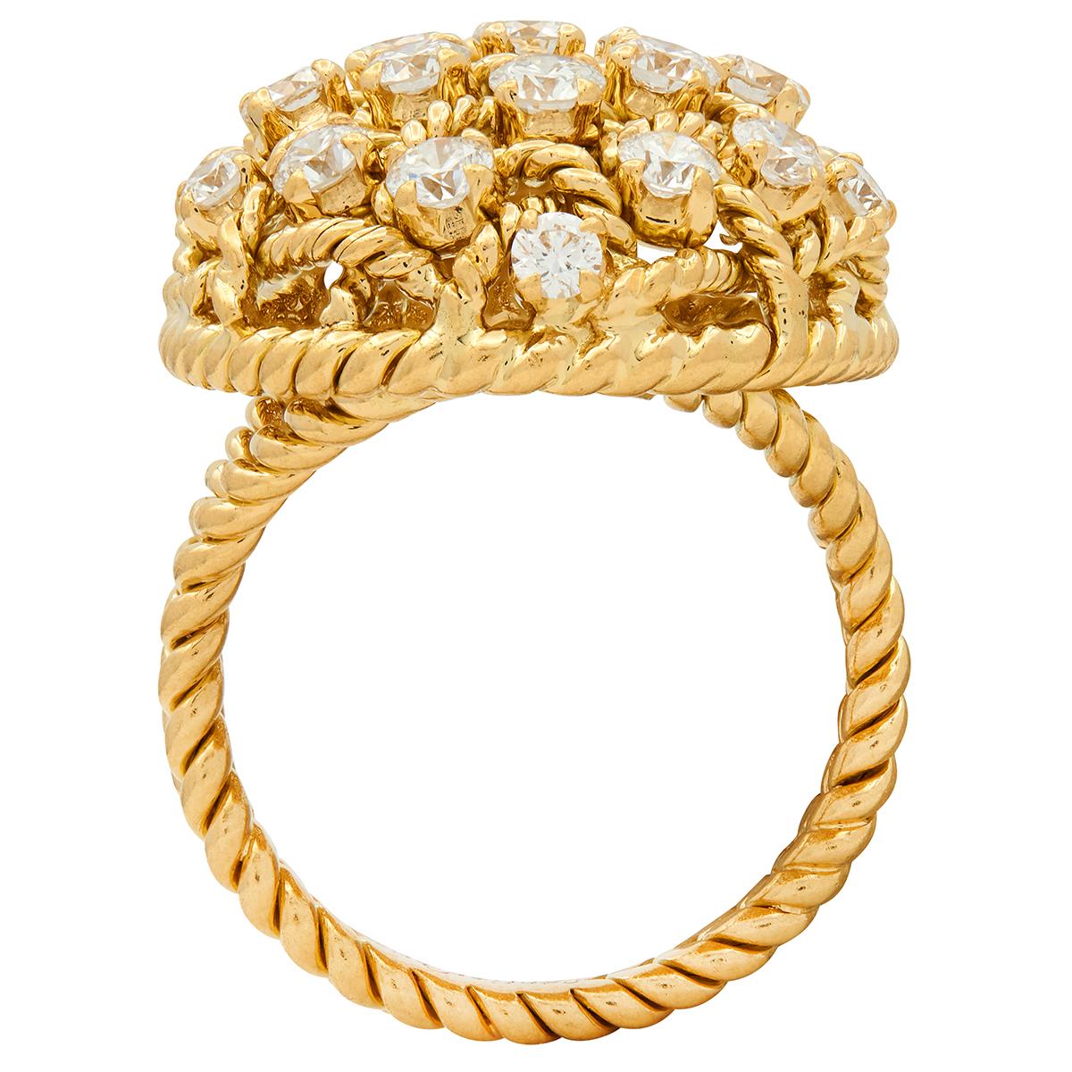 Cartier Paris 1960's Diamond 18 Karat Yellow Gold Vintage Twisted Rope Dome Ring