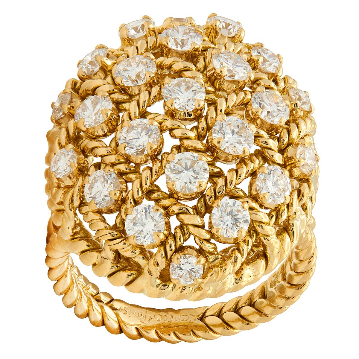 Cartier Paris 1960's Diamond 18 Karat Yellow Gold Vintage Twisted Rope Dome Ring