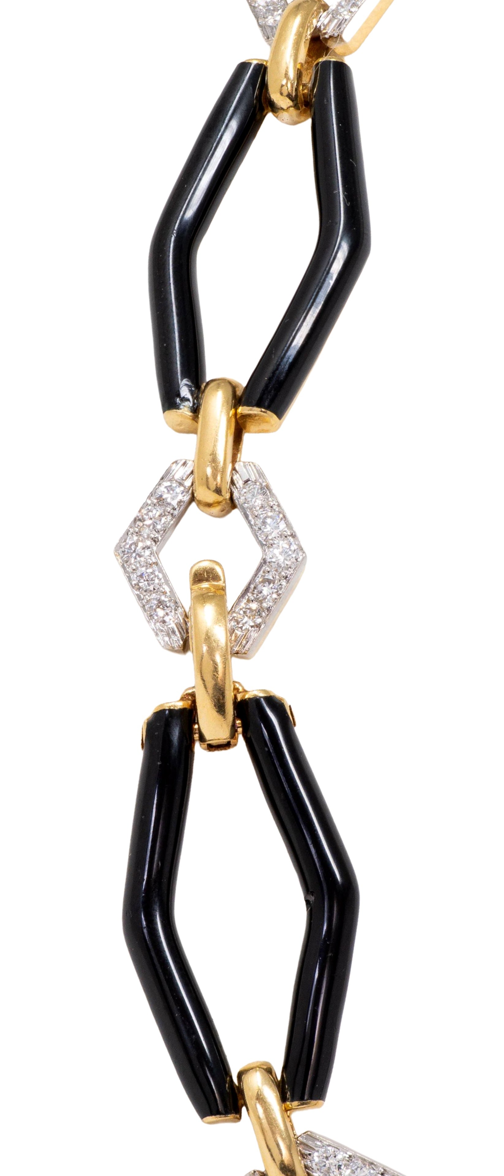 David Webb 1980's Diamond Enamel 18 Karat Yellow Gold Platinum Vintage Navette Link Necklace