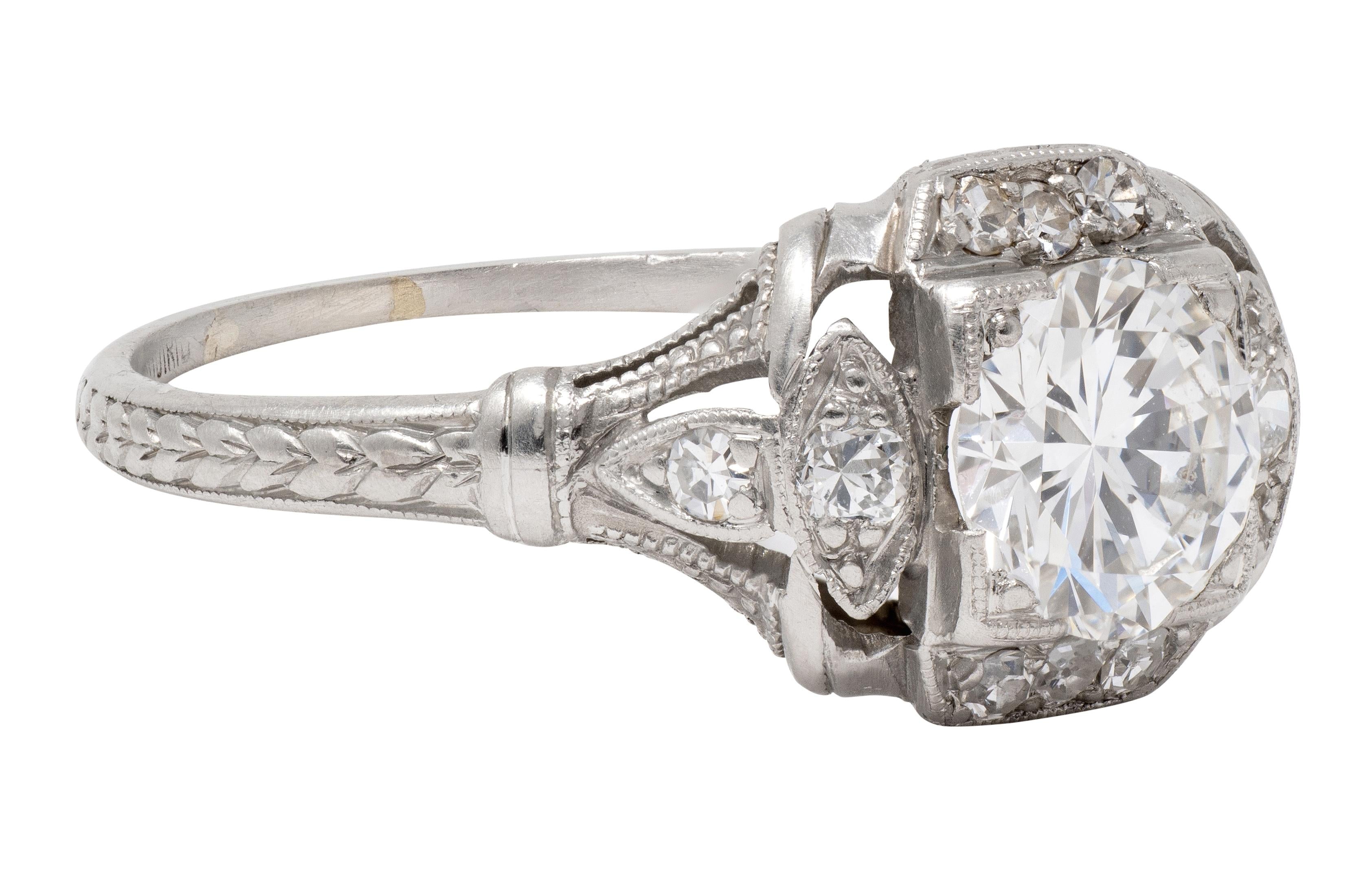 Art Deco 0.95 CTW Diamond Platinum Vintage Wheat Orange Blossom Engagement Ring