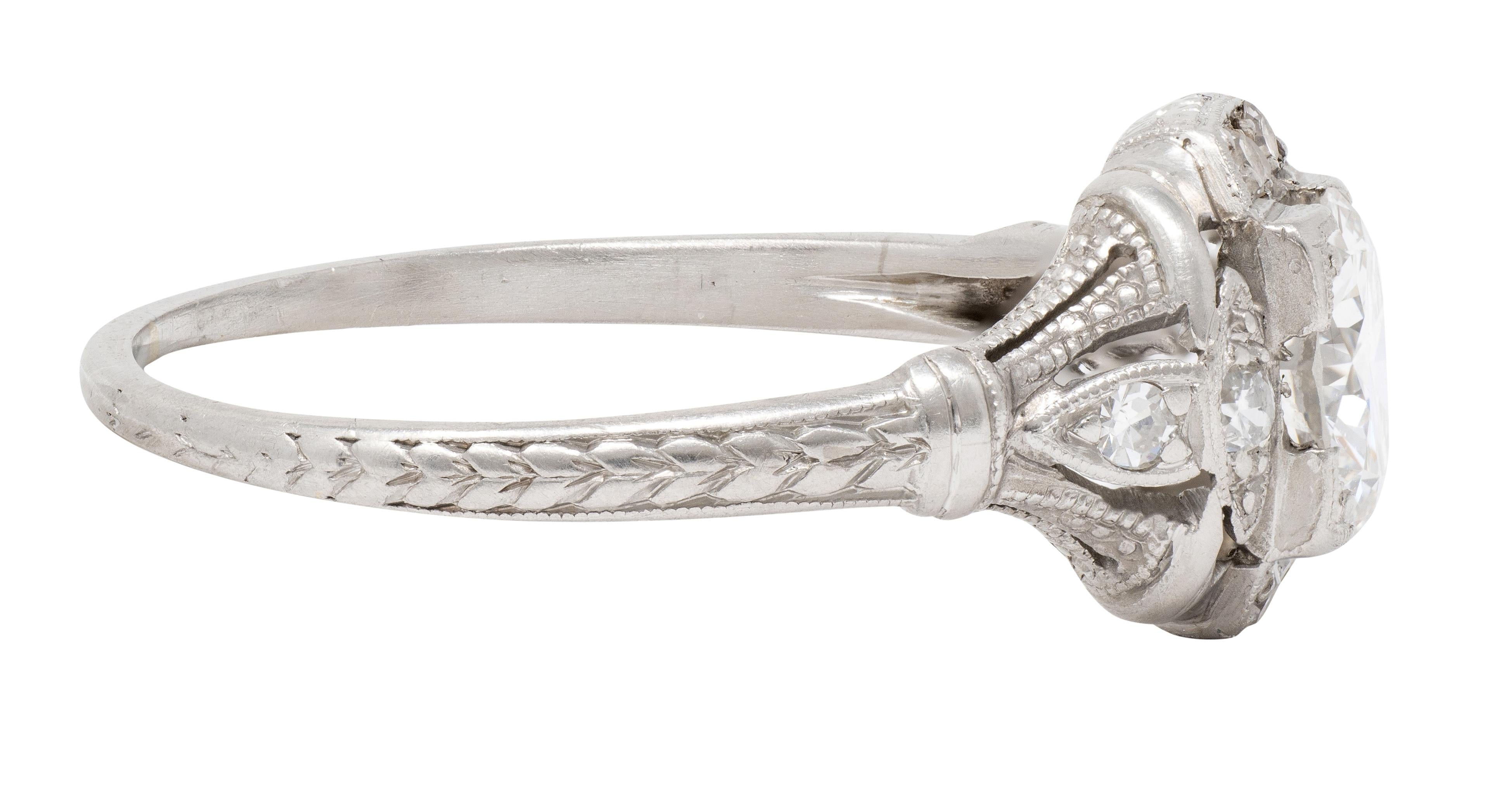 Art Deco 0.95 CTW Diamond Platinum Vintage Wheat Orange Blossom Engagement Ring