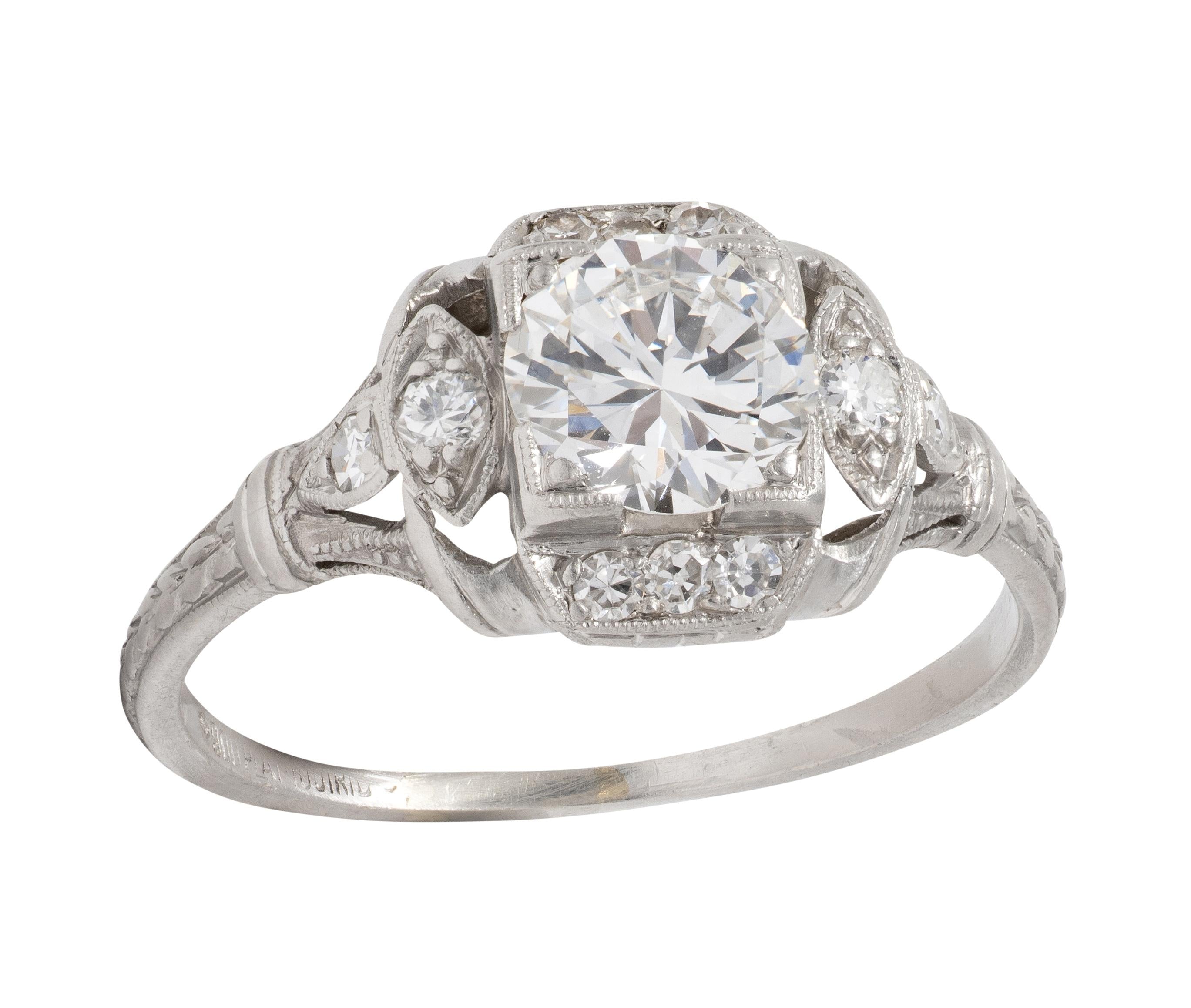 Art Deco 0.95 CTW Diamond Platinum Vintage Wheat Orange Blossom Engagement Ring