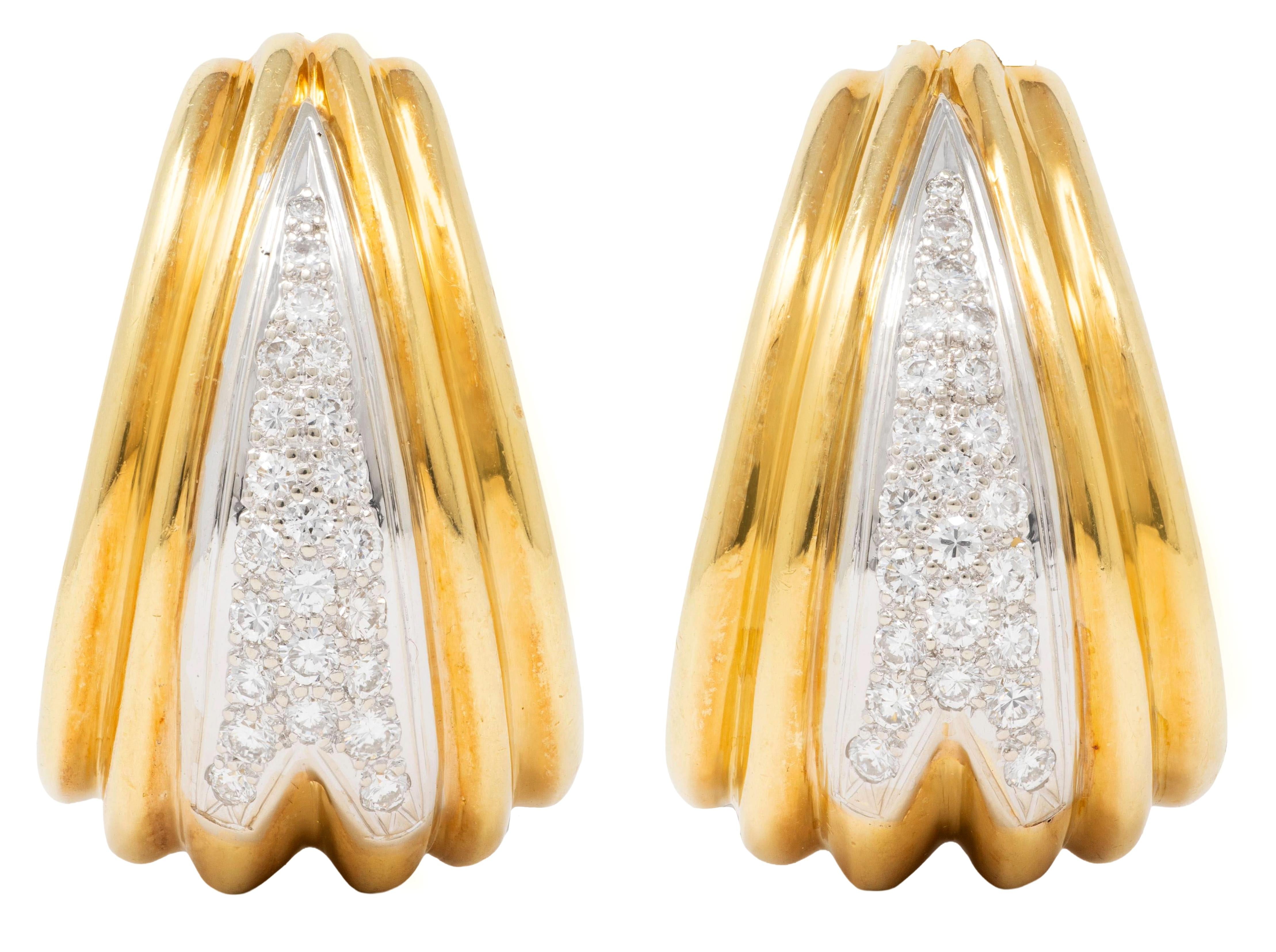 Van Cleef & Arpels 1980's Diamond 18K Gold Platinum Vintage Ear-Clip Earrings