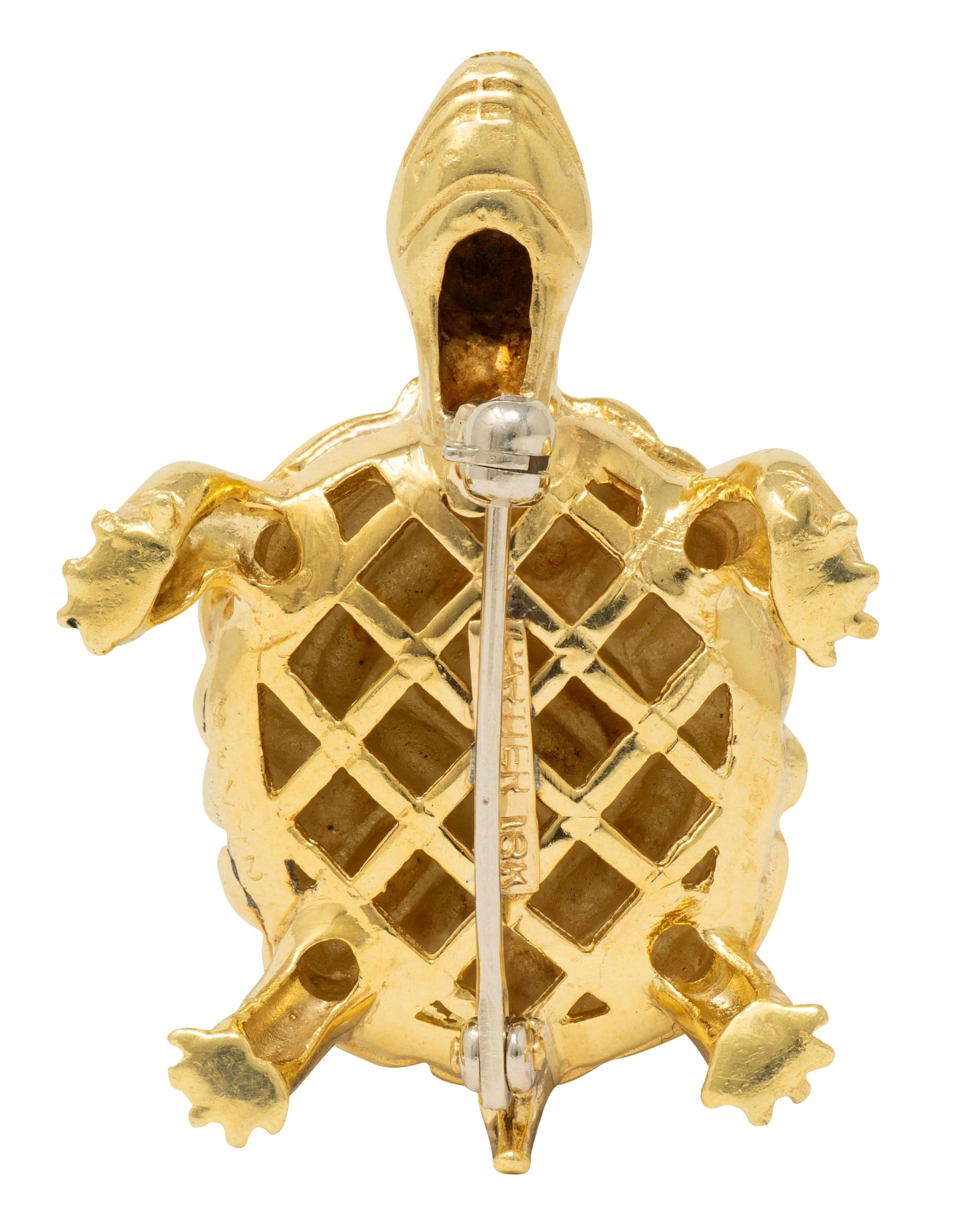 Cartier 1960's Ruby 18 Karat Two-Tone Yellow Gold Vintage Turtle Brooch