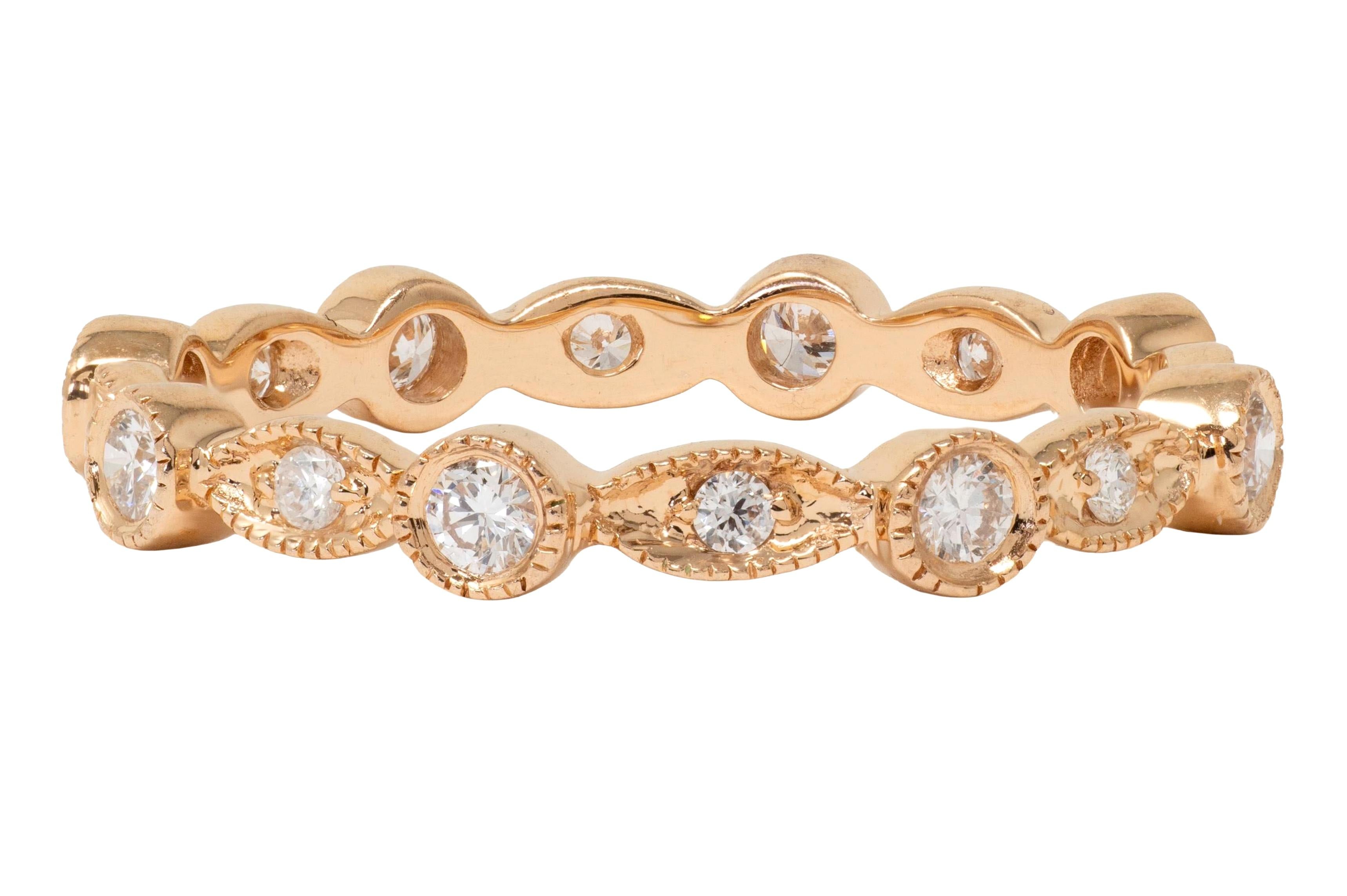 Hana 2010's Diamond 18 Karat Rose Gold Contemporary Eternity Wedding Band Ring