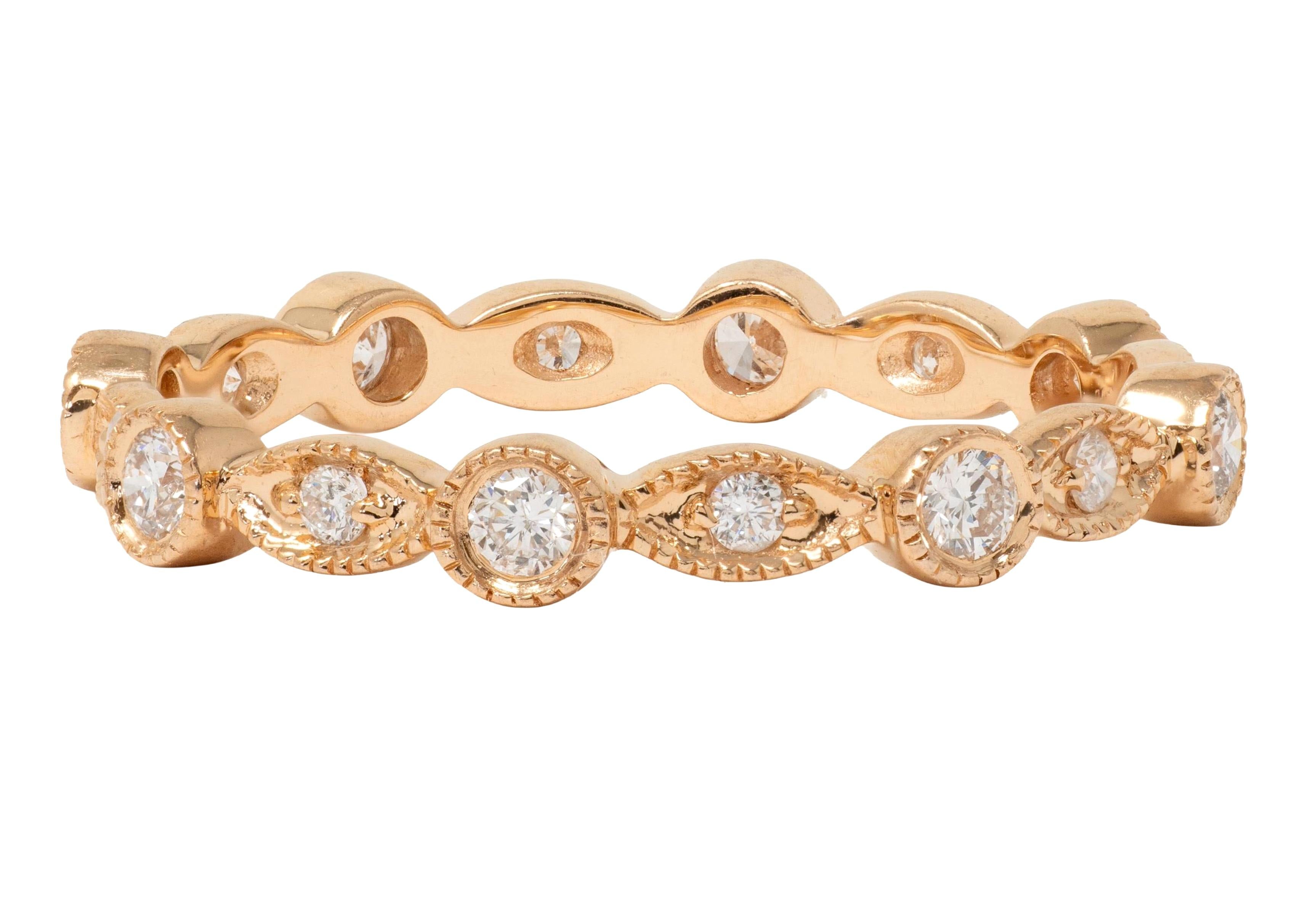 Hana 2010's Diamond 18 Karat Rose Gold Contemporary Eternity Wedding Band Ring