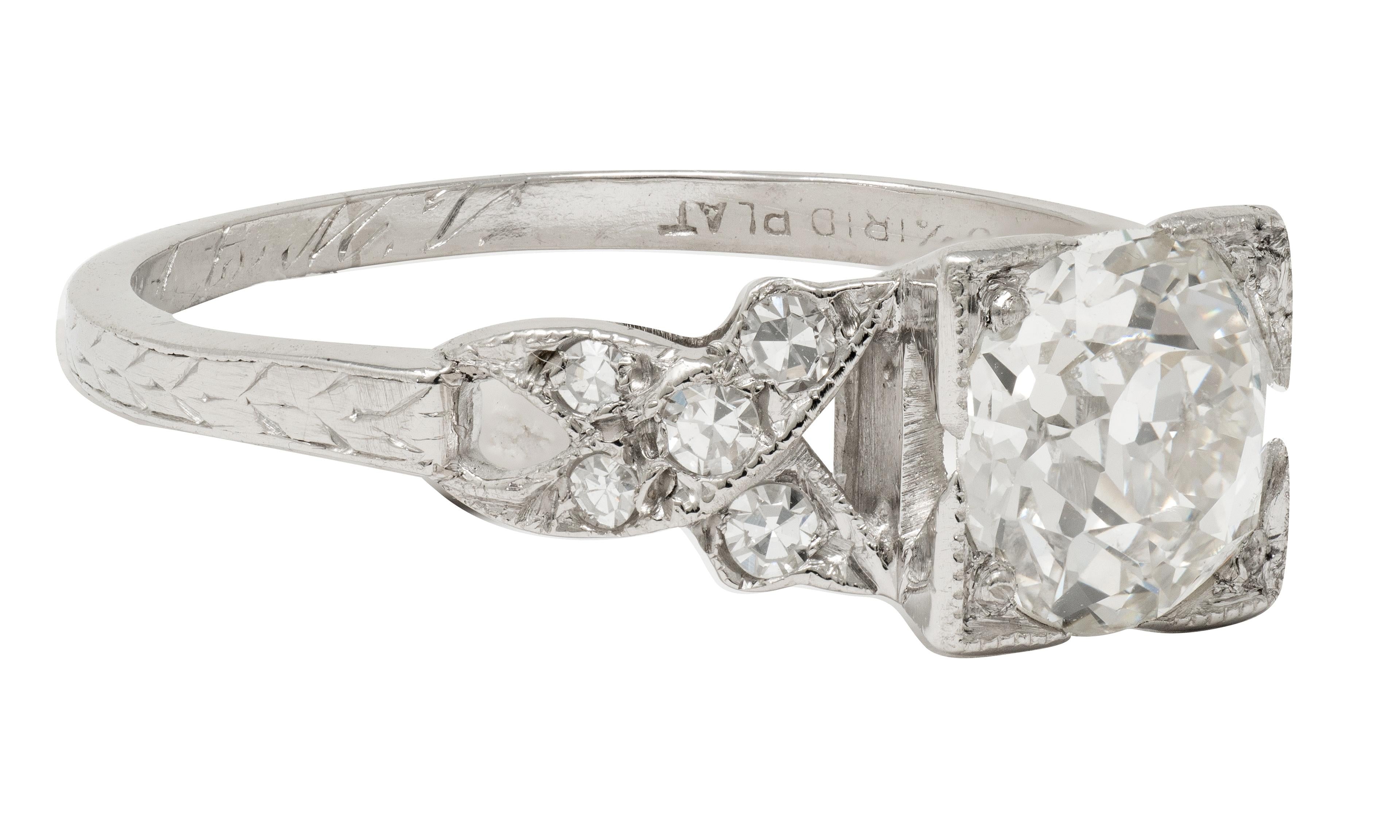Art Deco 1.37 CTW Old European Diamond Platinum Ribbon Vintage Engagement Ring