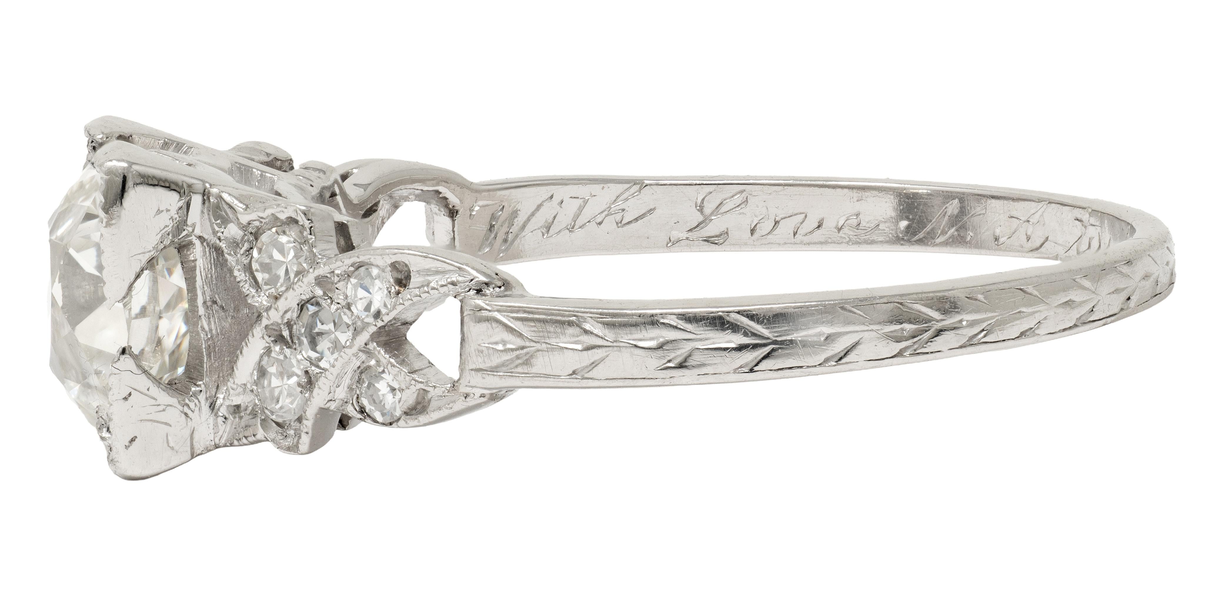 Art Deco 1.37 CTW Old European Diamond Platinum Ribbon Vintage Engagement Ring