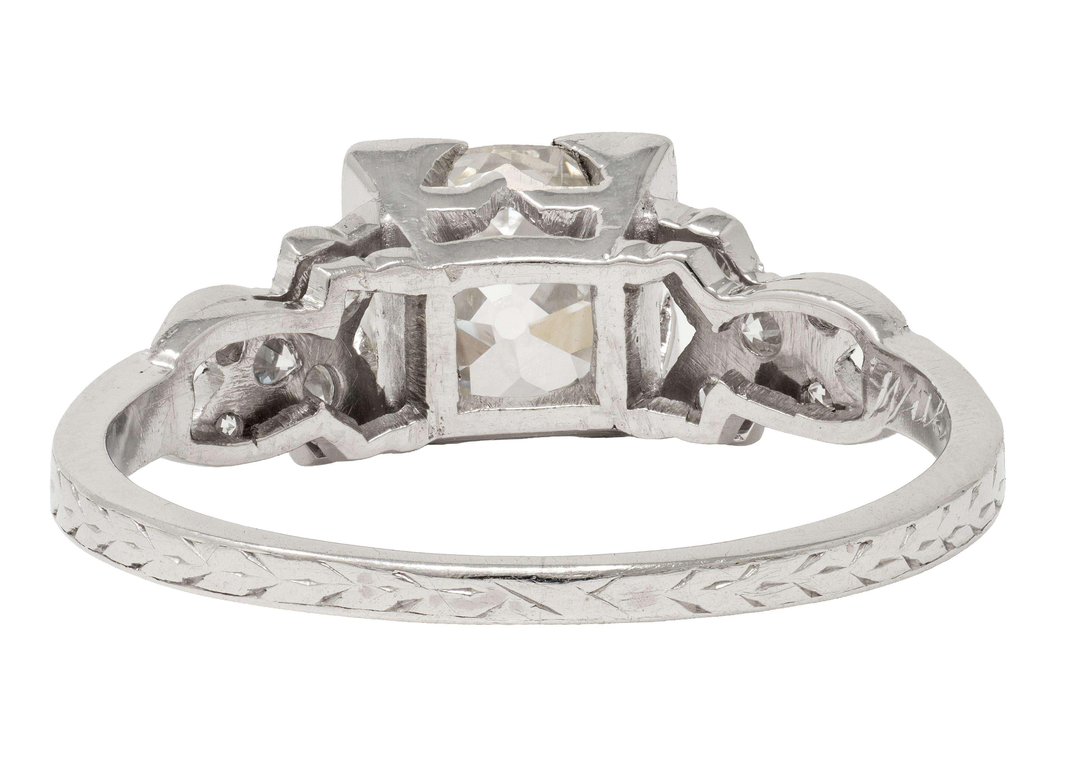 Art Deco 1.37 CTW Old European Diamond Platinum Ribbon Vintage Engagement Ring