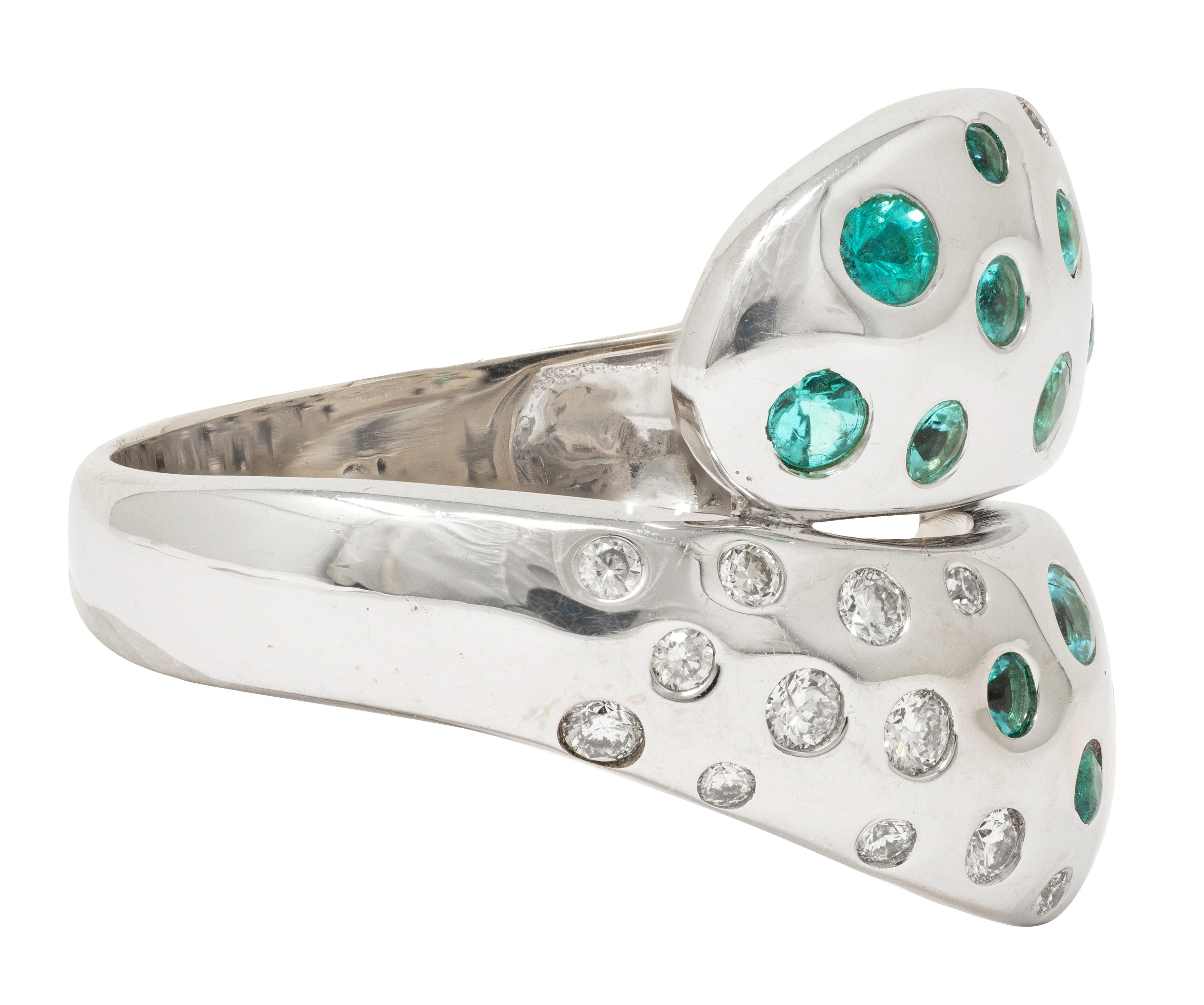 2010's Diamond Tourmaline 18 Karat White Gold Contemporary Bypass Ring
