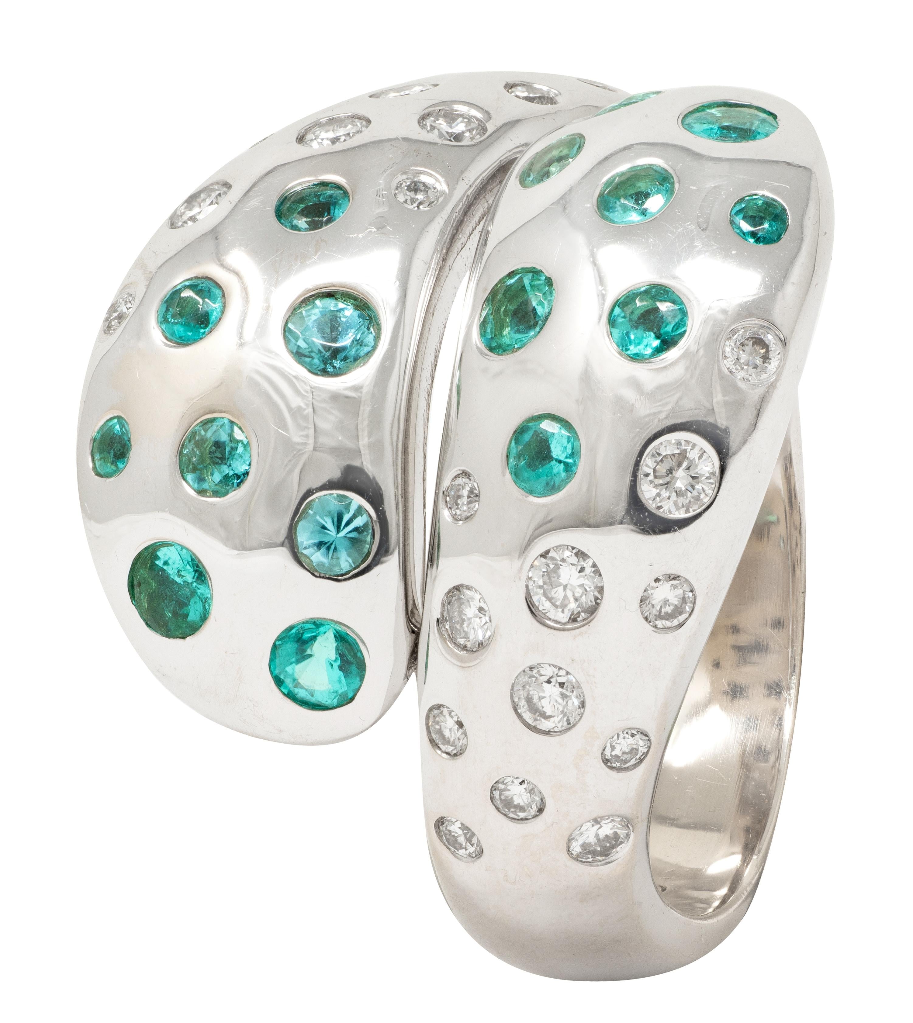 2010's Diamond Tourmaline 18 Karat White Gold Contemporary Bypass Ring