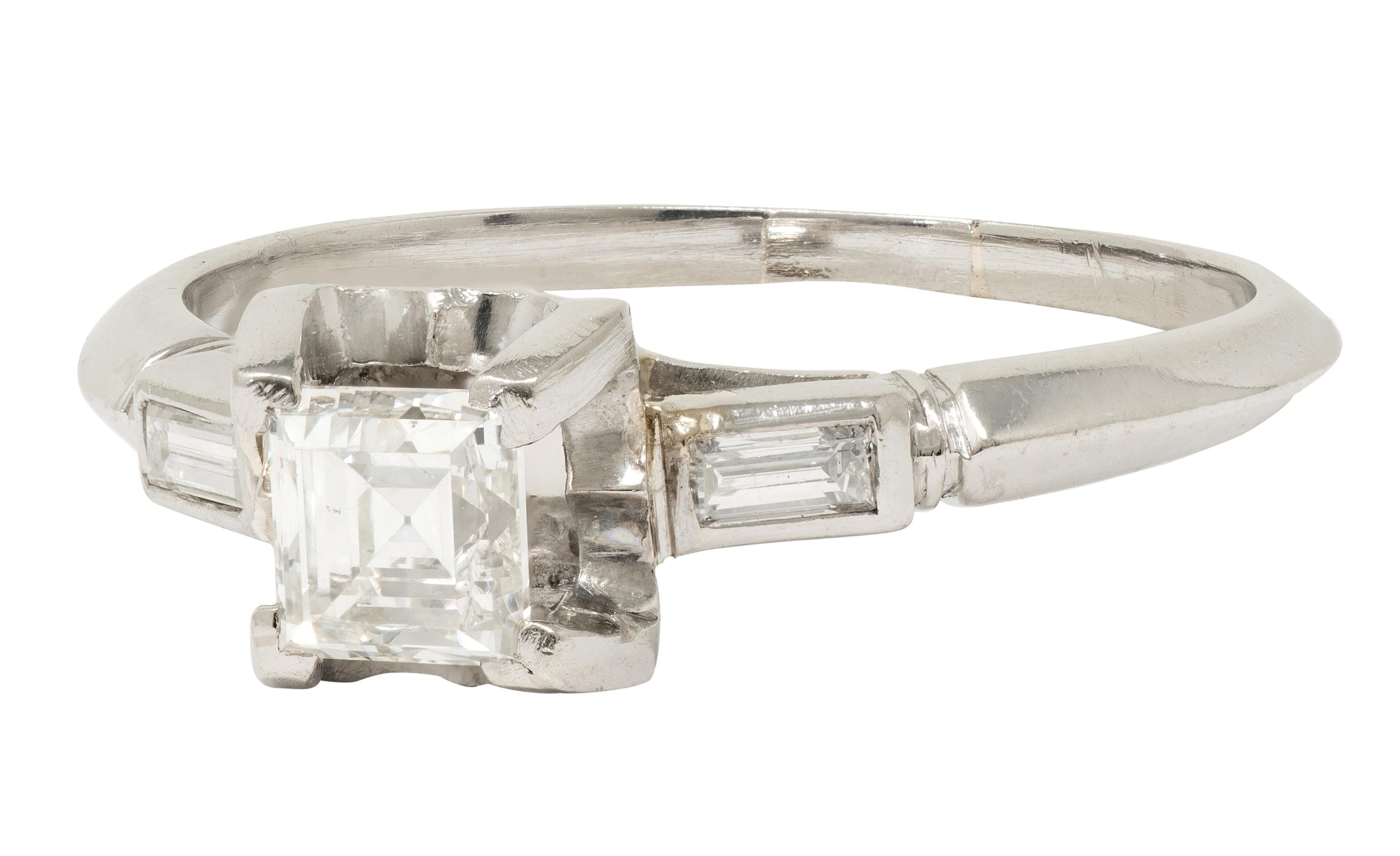 Mid-Century 0.70 CTW Carré Cut Diamond Platinum Vintage Engagement Ring