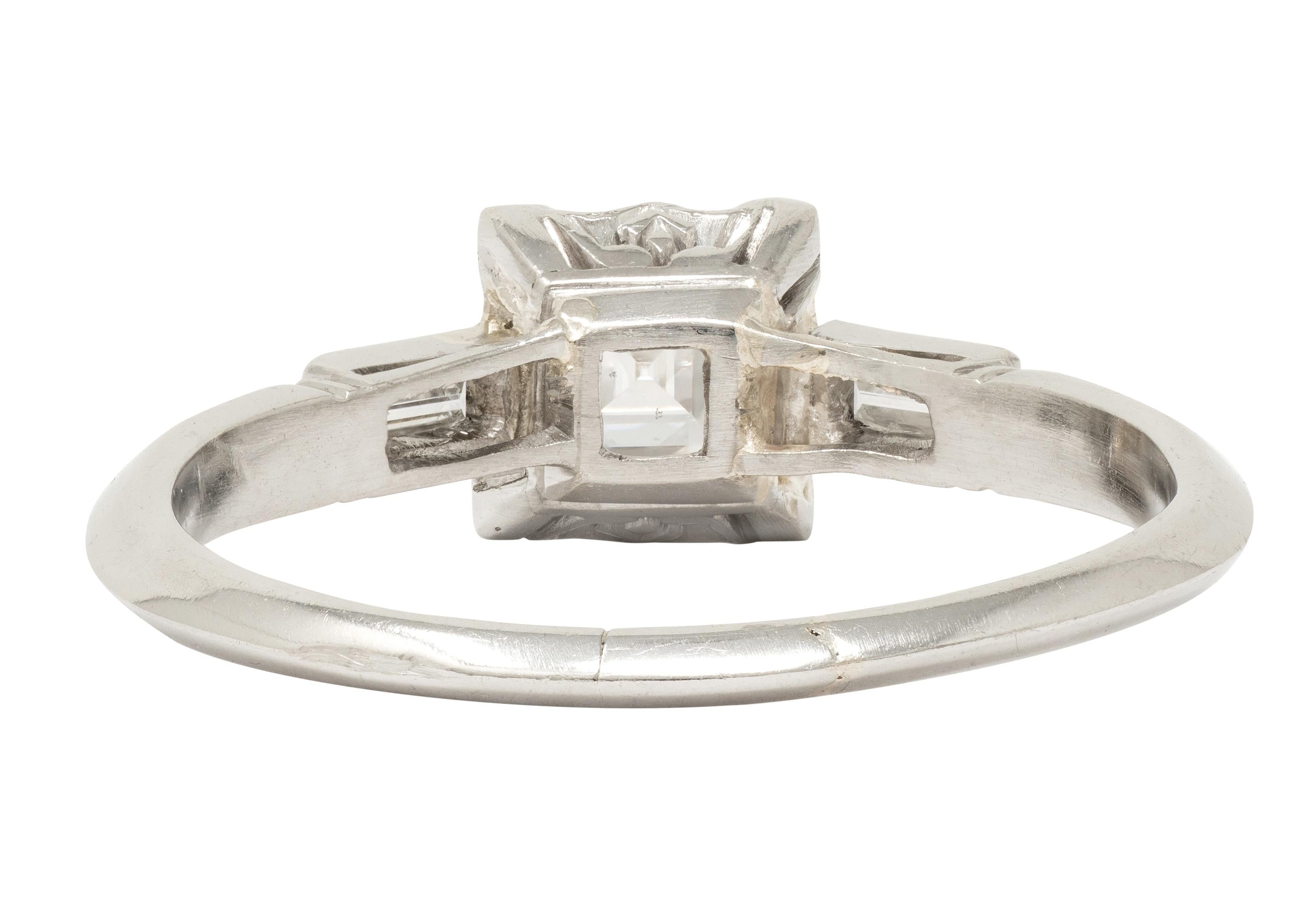 Mid-Century 0.70 CTW Carré Cut Diamond Platinum Vintage Engagement Ring