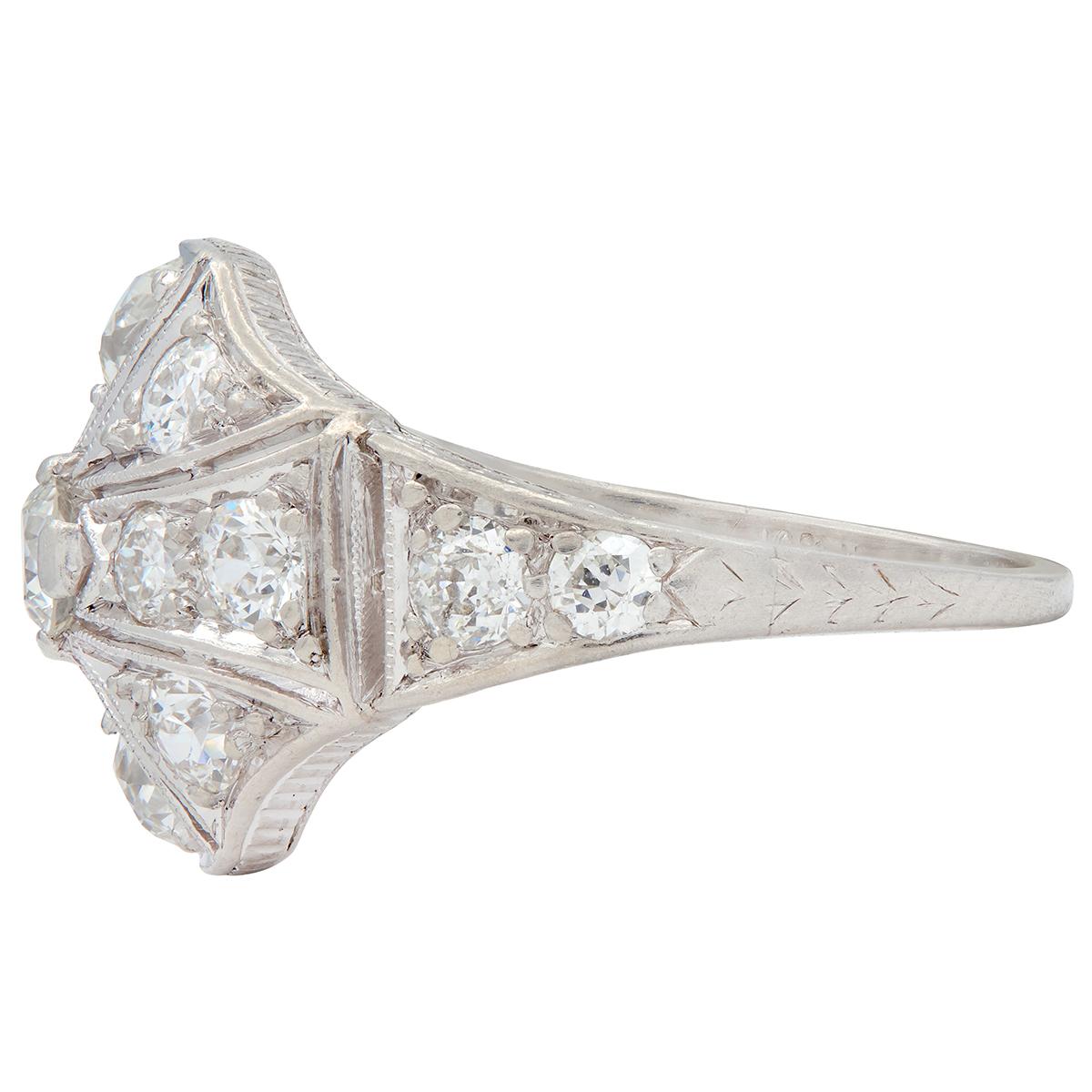 Art Deco Lambert Brothers 1.58 CTW Diamond Platinum Vintage Bombé Dinner Ring