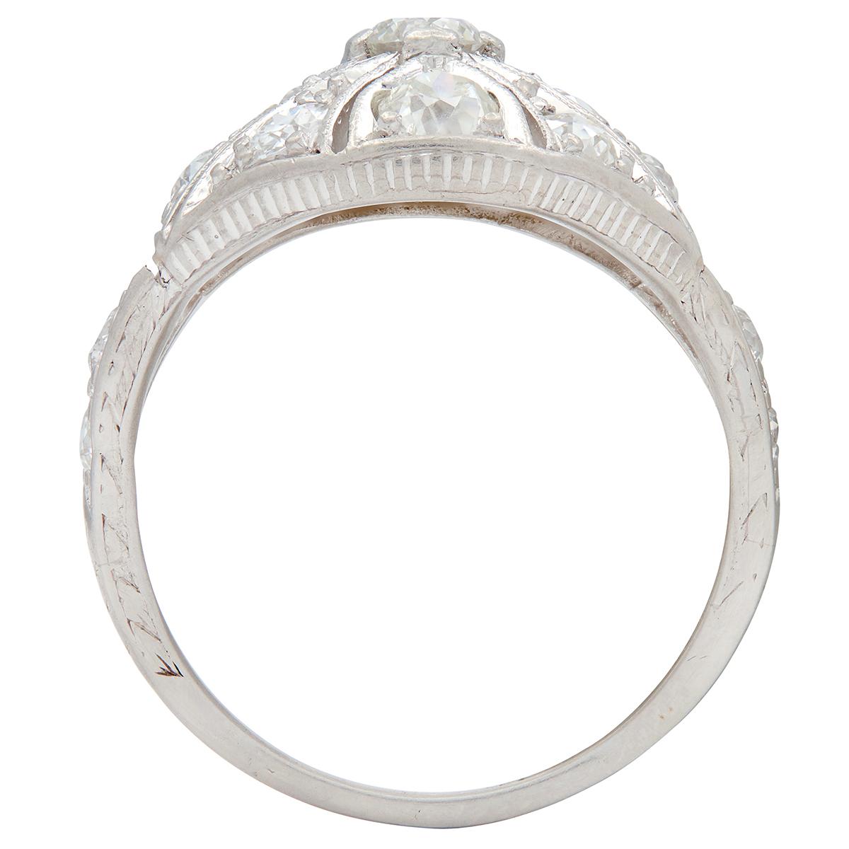 Art Deco Lambert Brothers 1.58 CTW Diamond Platinum Vintage Bombé Dinner Ring