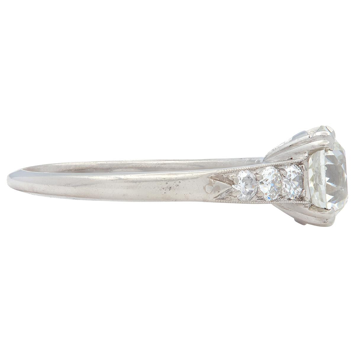 Mid-Century 1.40 CTW Old European Cut Diamond Platinum Vintage Engagement Ring