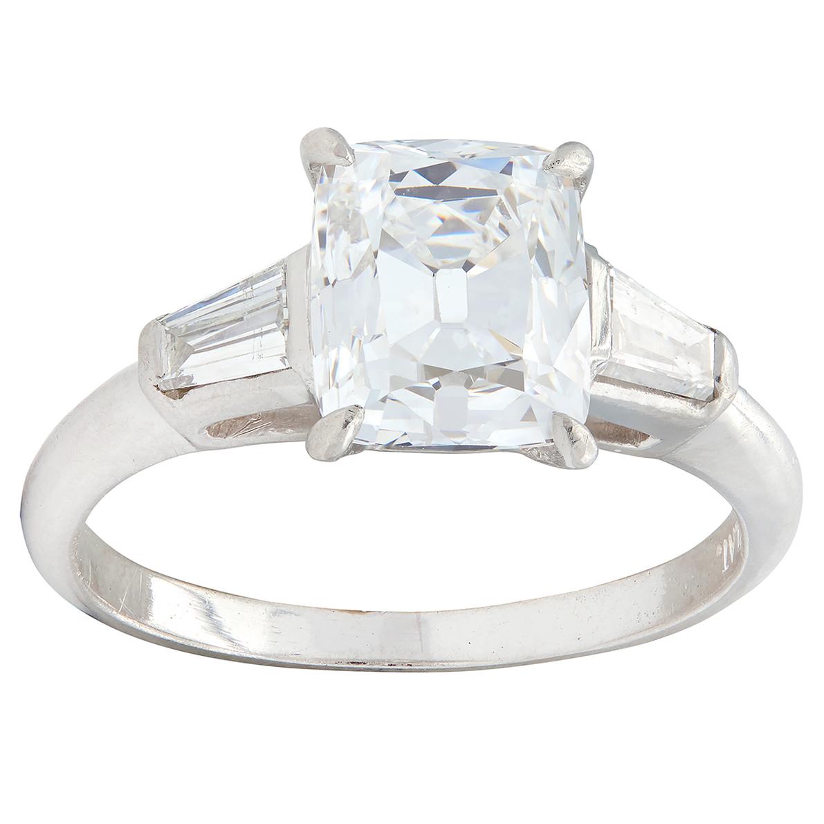 Mid-Century 2.20 CTW Old Mine Cut Diamond Platinum Vintage Engagement Ring GIA